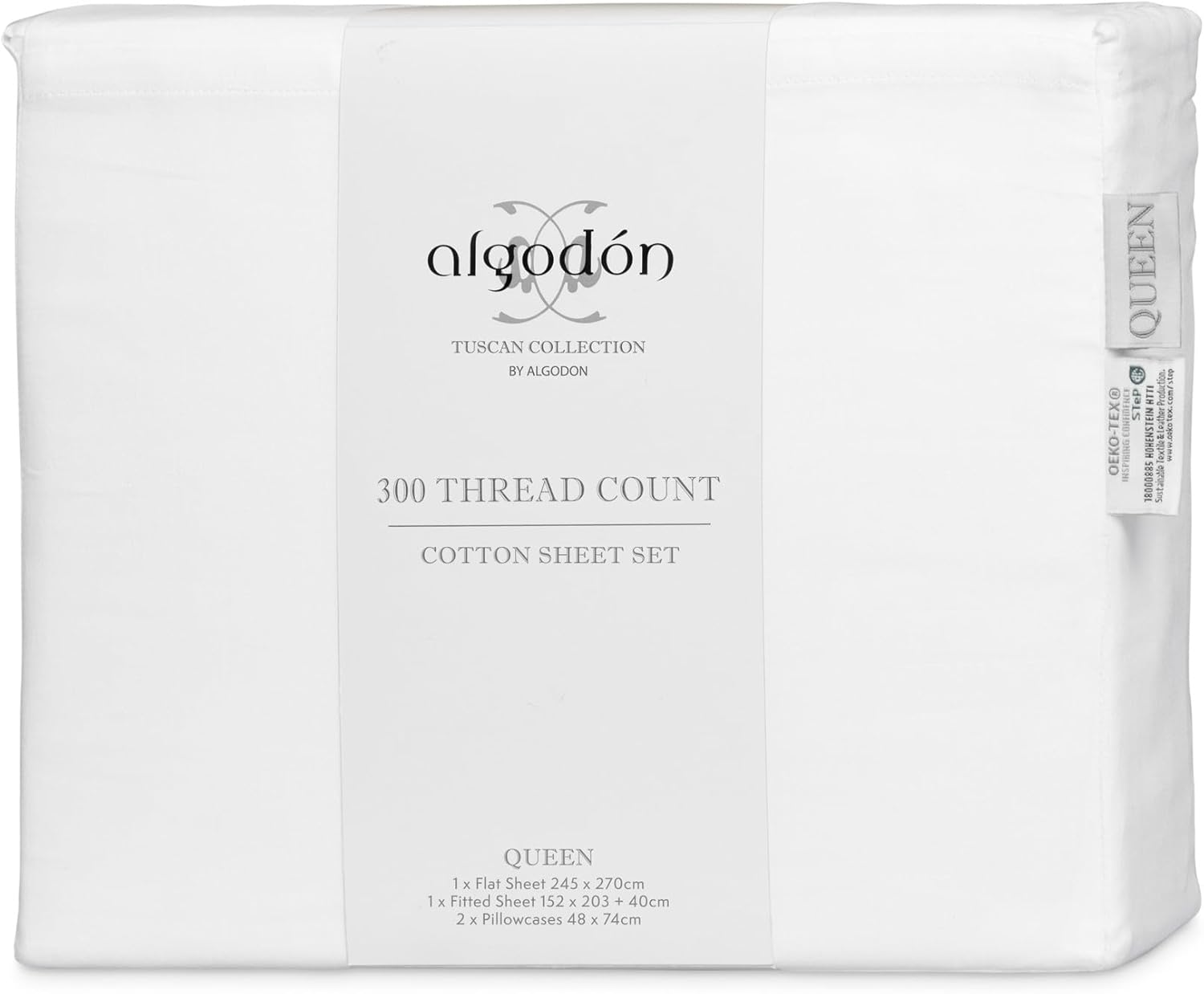 Algodon 300TC Cotton Bed Sheet Set with Pillowcases, Silver, King image number 7