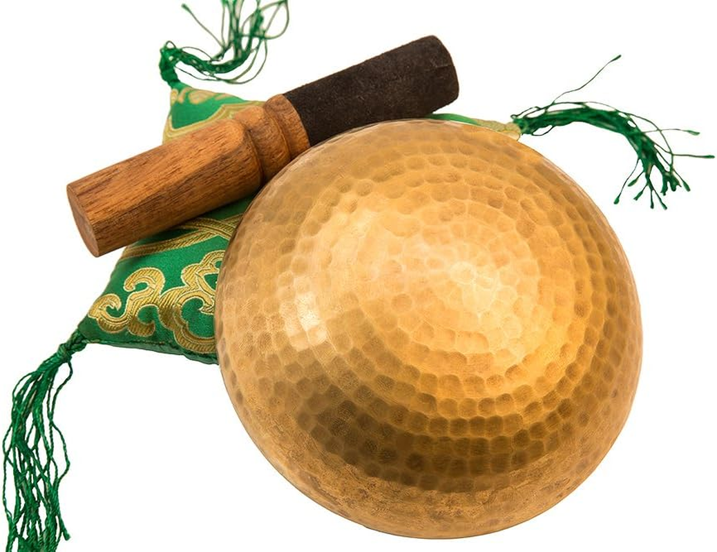 Tibetan Singing Bowl Set by YAK THERAPY- Chakras Healing & Meditation Yoga Sound Bowl with Mallet, Silk Cushion, & Silk Bag, 4.5" Tibetan Bell, Buddhist Bowl Made in Nepal Includes Gift Ebook by Email image number 1