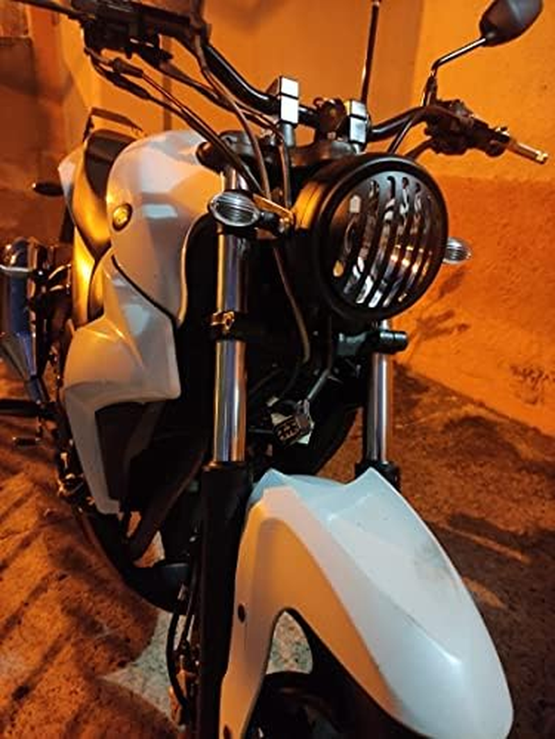 7" round Motorcycle Headlight with Custom Grille Cover and Bracket Assembly, Black Retro Universal Motorbike Front Headlamp for Softail Street Glide Chopper Cruiser CG125 image number 3