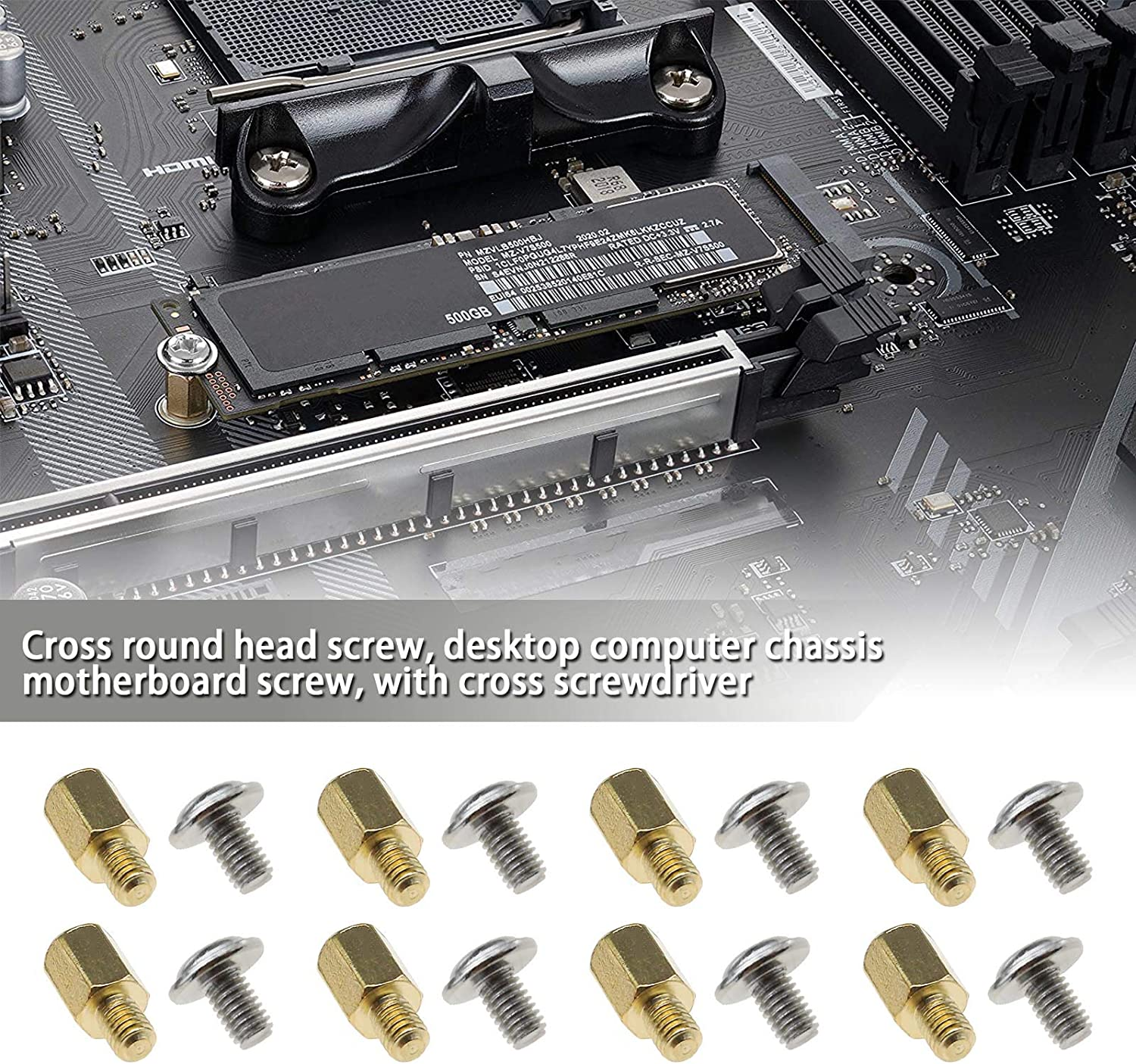 Emsea PC Case Motherboard Screws Kit, M3X6X4Mm Brass Standoffs M3X5Mm Screws with Screwdriver for Hard Drive Computer Case Motherboard image number 2