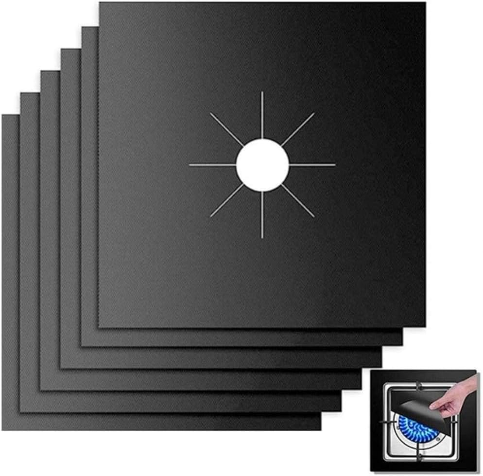 8 Pcs Reusable Gas Range Protectors, Nonstick Gas Range Protectors Liners Black 0.2Mm Double Thickness,Gas Stove Burner Covers Double, Heat Resistant Stovetop Sheets,Cuttable, Heat Resistant image number 1