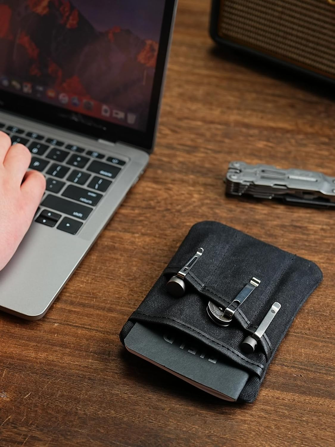 SP4 EDC Pouch, Waxed Canvas Compact EDC Pocket Organizer, Zippered Pocket Pouch for Men, Mini EDC Organizer for Change, Notebook, Tactical Pen, Flashlight - Oil Wax Black image number 6