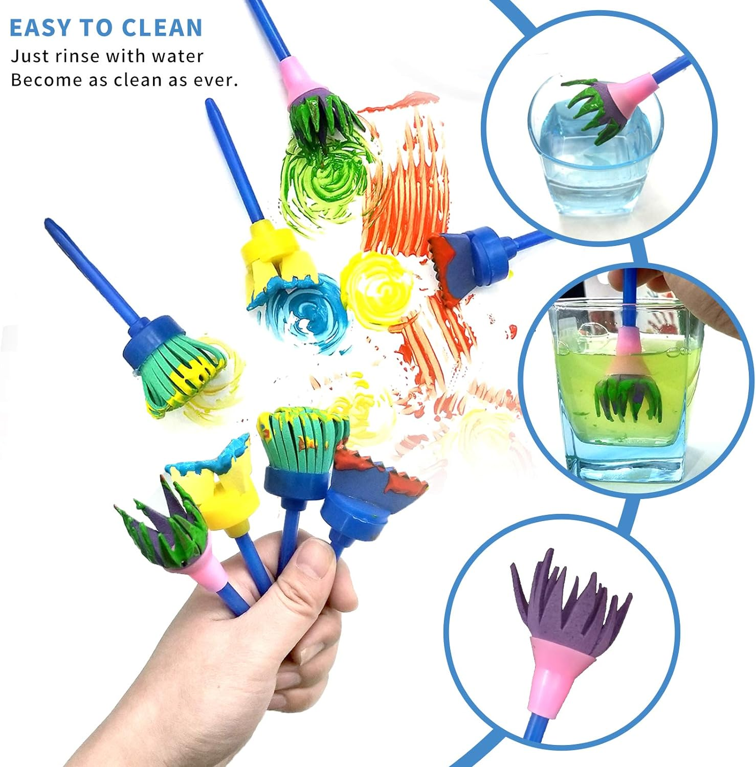 Finger Paint Sponges for Kids,Sponge Painting Brushes Set,Toddler Paint Set,Paint Set for Kids 6-12 Include Foam Brushes,Paint Roller Kit,Palette,Flower Pattern Brush,Brush Set. image number 2