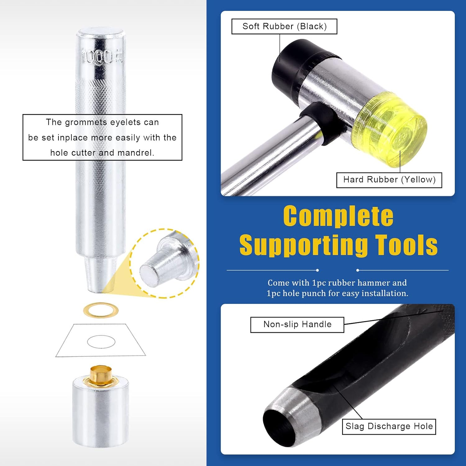 Glarks 102Pcs 12MM Thickened Grommets Eyelets with Tool Sets, 40Pcs 4 Colors Grommets Eyelets with Washers and 4Pcs Installation Tools for Fabric, Canvas, Curtain, Clothing, Leather Repair