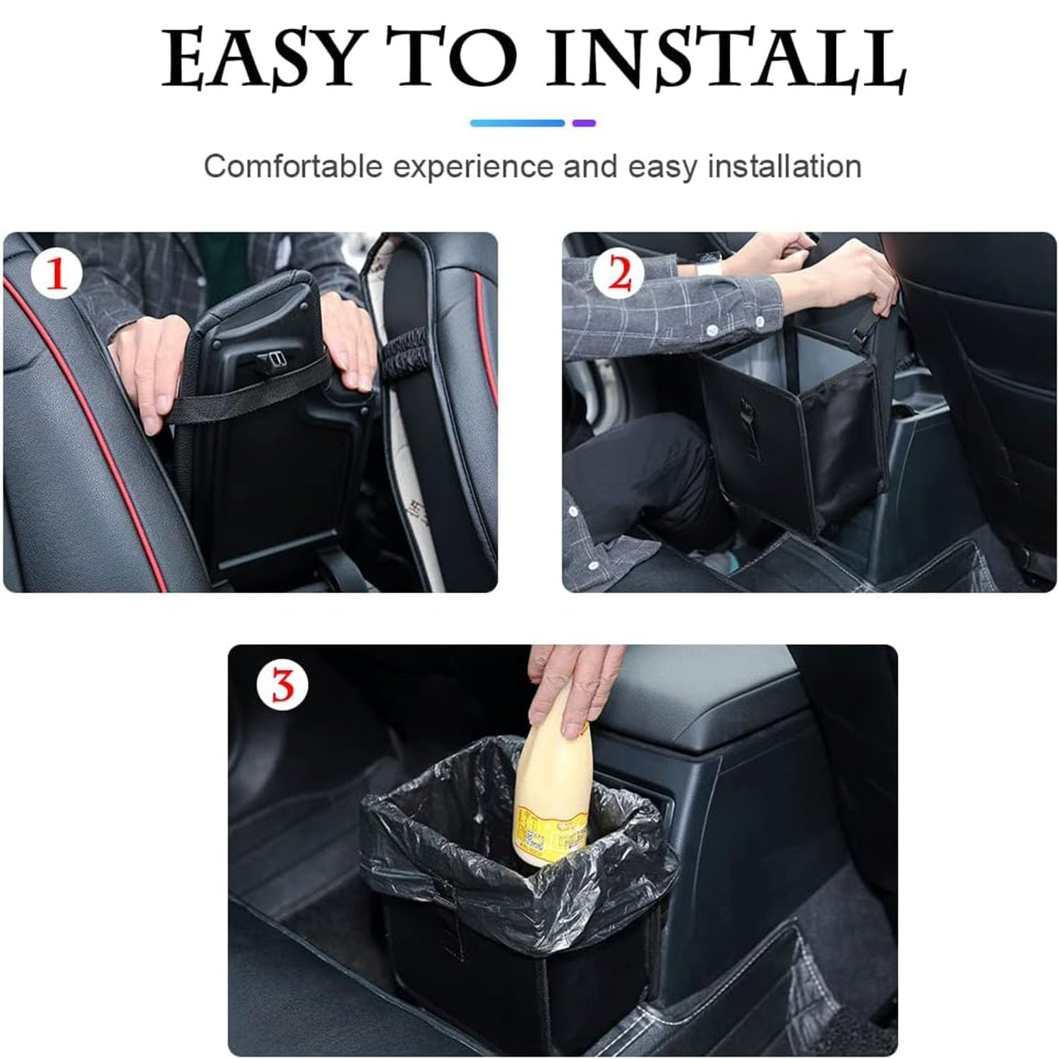 Foldable Hanging Car Trash Can, Waterproof Leakproof Car Interior Accessories Car Trash Bin, Multifunctional Car Storage Bag, Trash Can Storage Bag with Large Capacity for Car image number 5