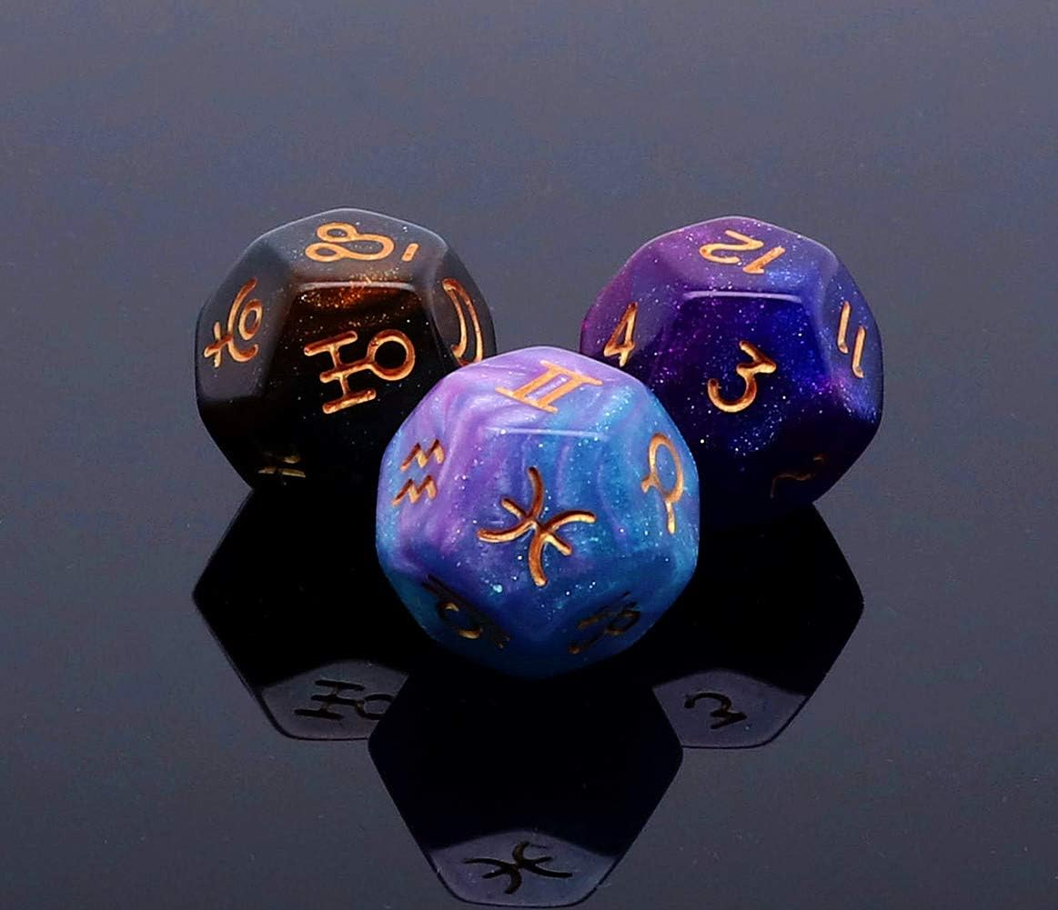 3 Pieces Acrylic Pearl Astrological Dice for Constellation Divination Accessory 3 Colors D12 Glitter Dice Set image number 2