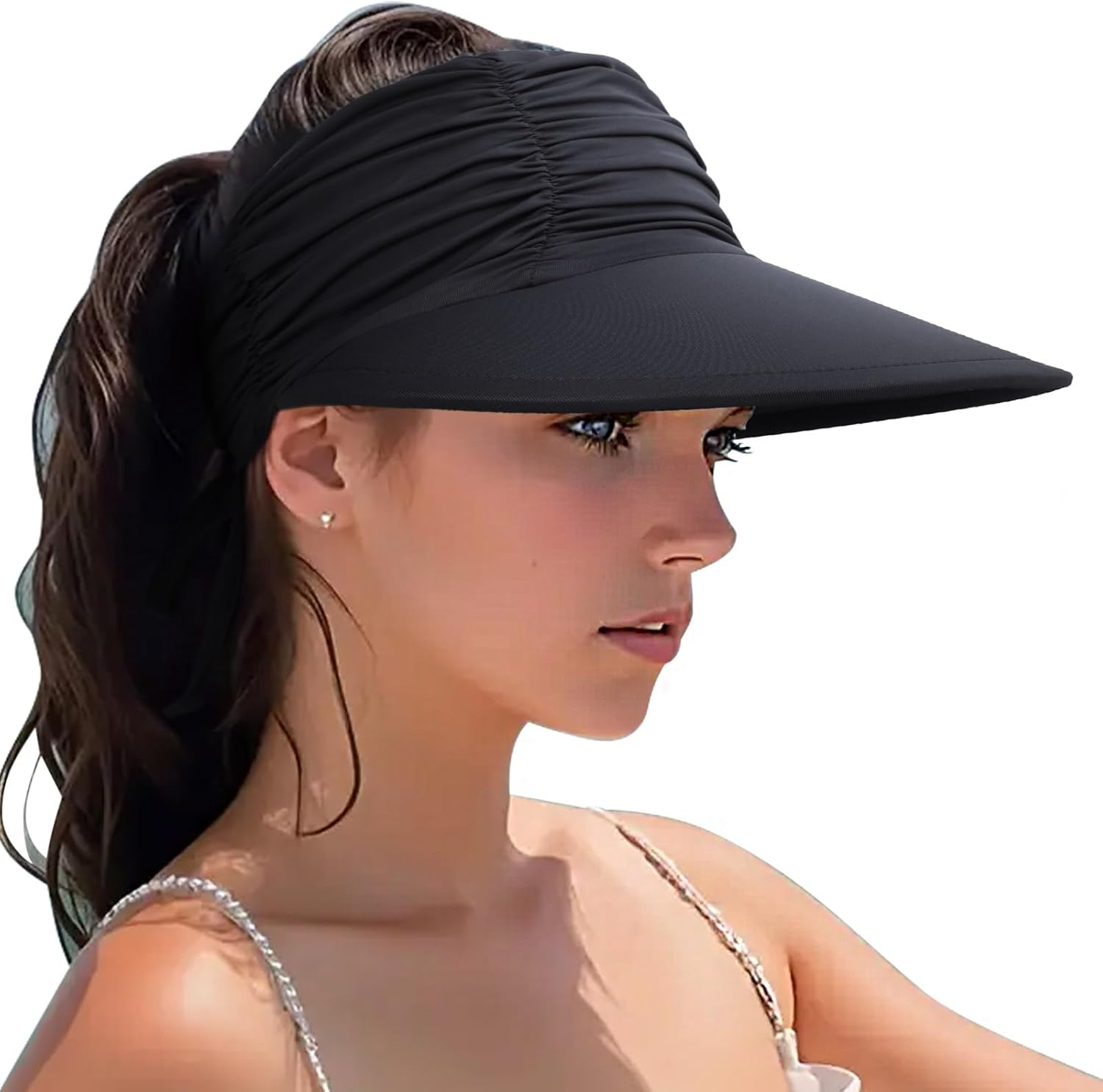 Women Visor Sun Hat Adjustable Foldable Wide Brim Sun Hats Summer UPF 50+ UV Protection Visor Cap for Outdoor Beach