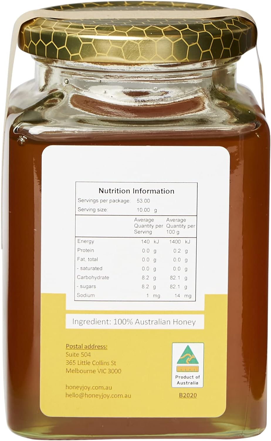 Honey Joy Raw Australian Honey - Original Edition 530G. Pure, Unfiltered, Unpasteurized. Rich Natural Flavor, 140 KJ of Energy, Zero Fat & Carbs, Only Natural Honey Sugars. Perfect for Foods, Cooking image number 2