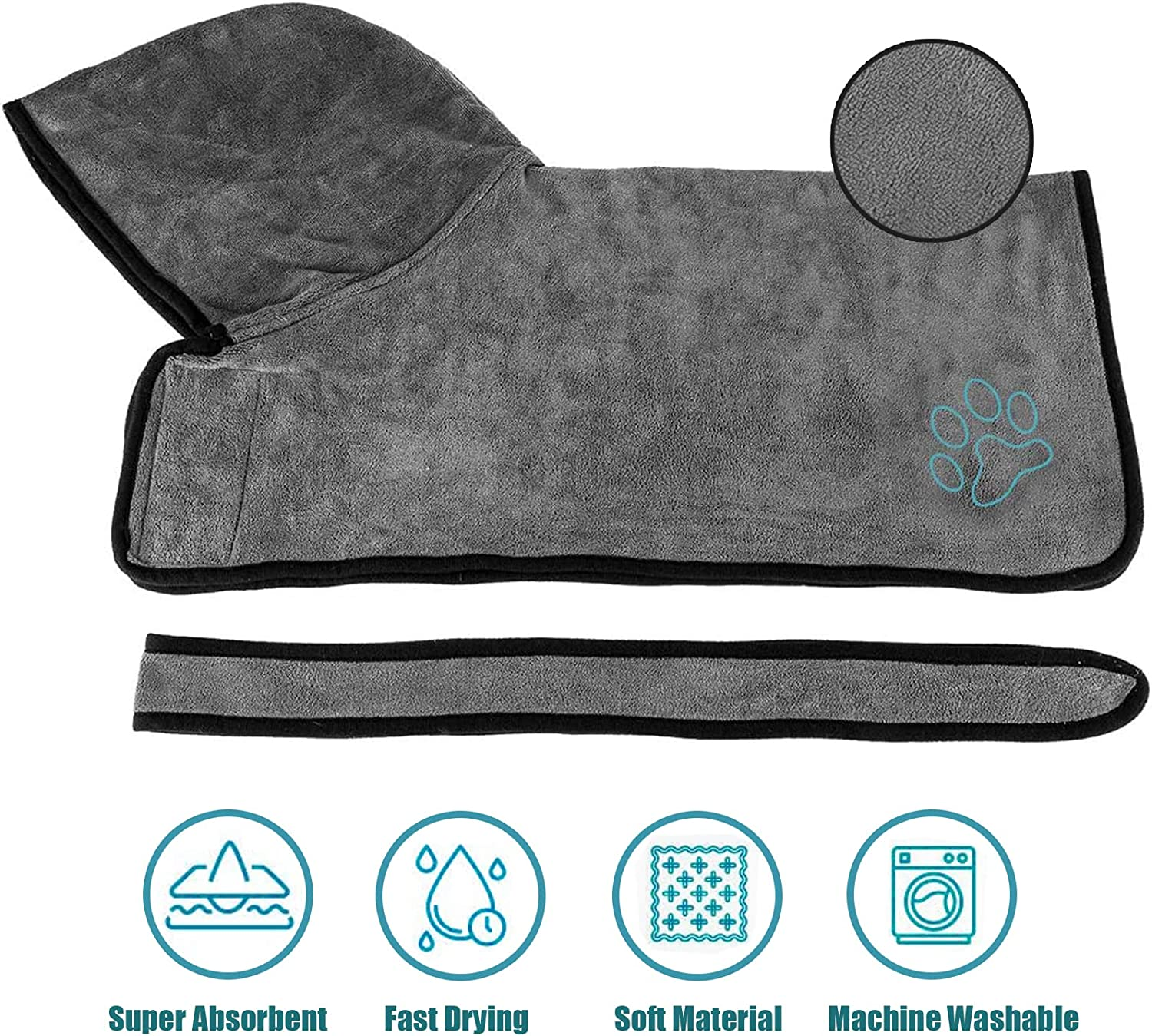Dog Drying Coat - Dog Bathrobe Towel - Microfibre Material Fast Drying Super Absorbent Dog Cat Pet Bath Robe for Small Medium Large XL Dogs image number 5