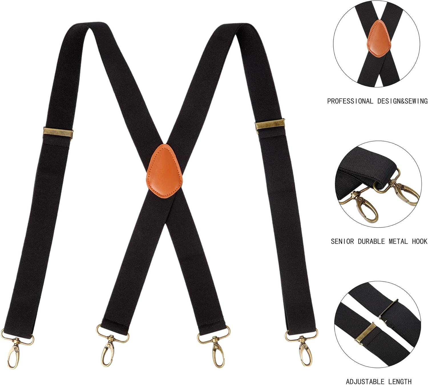 ZANZER 2 Packs Suspenders Braces for Men Heavy Duty, Adjustable Elastic X Back Suspender(B) image number 3