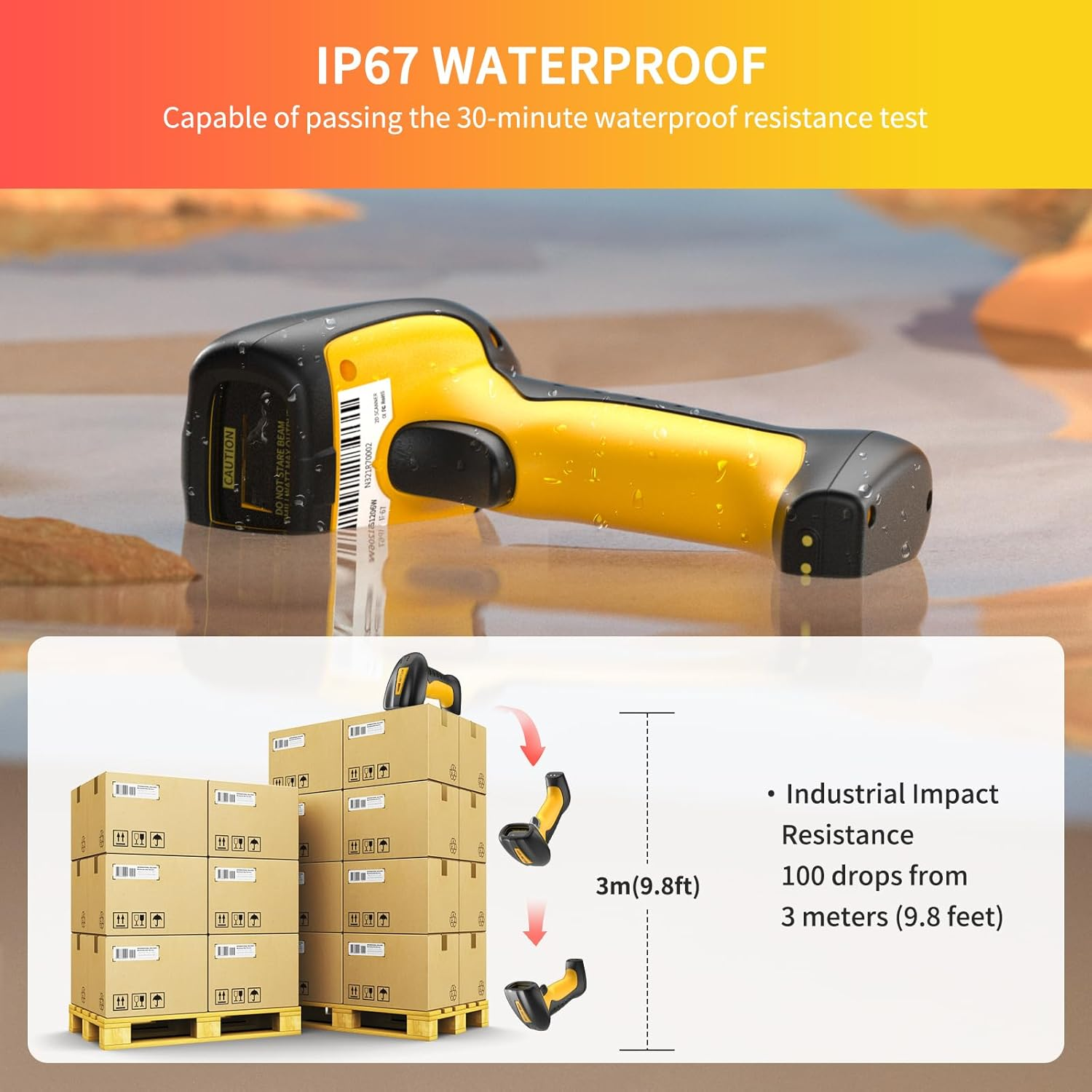 NETUM Upgraded QR Industrial Bluetooth Barcode Scanner with Charging Dock, Wireless 2D 1D Bar Code Reader 2600Mah Drop Protection Shock Dust Proof Hands Free for Windows Mac Android Ios (NT-1202W) image number 2