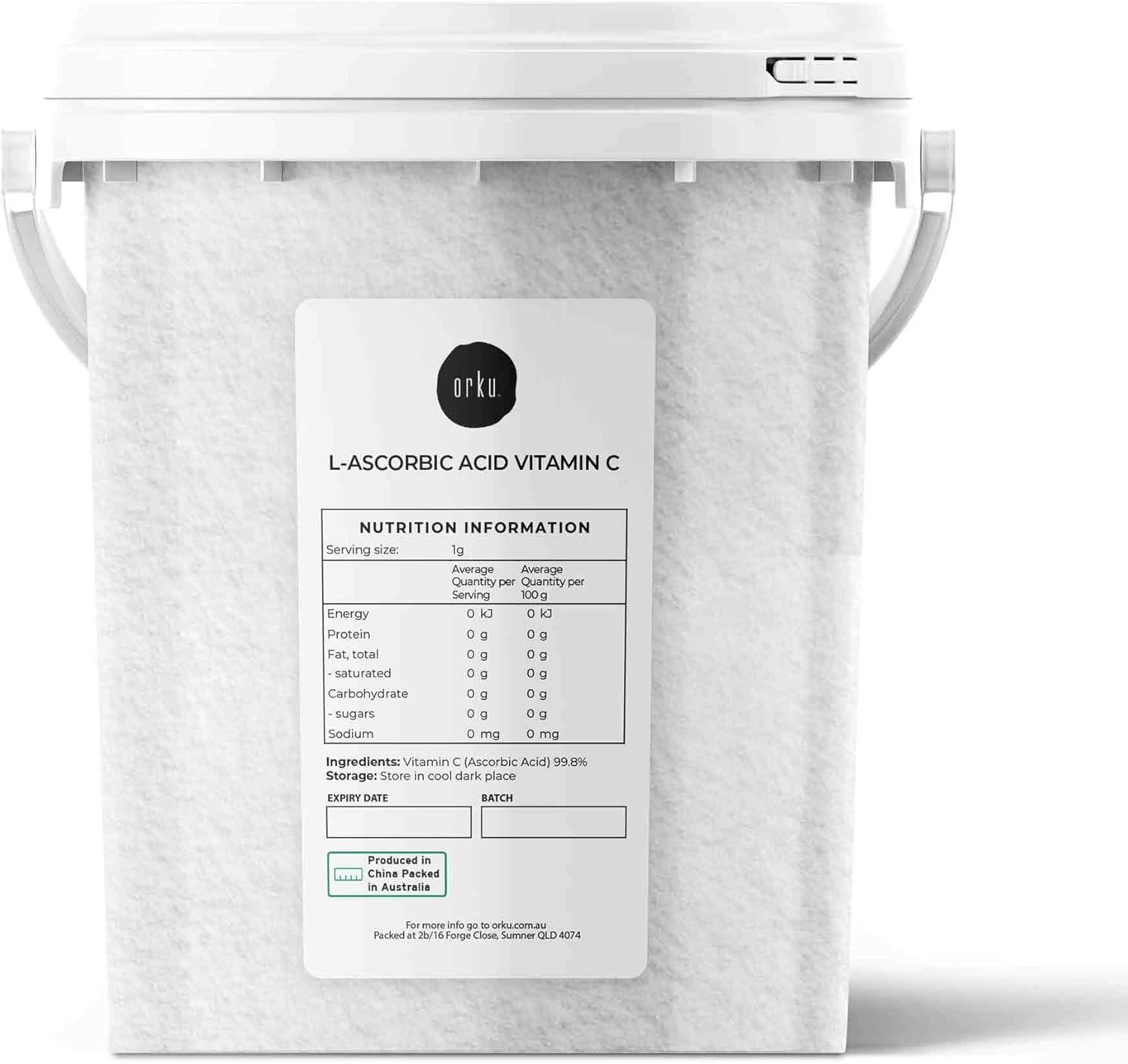 Orku 1.3Kg Vitamin C Powder in Tub Pure L-Ascorbic Acid - USP Grade Non-Gmo