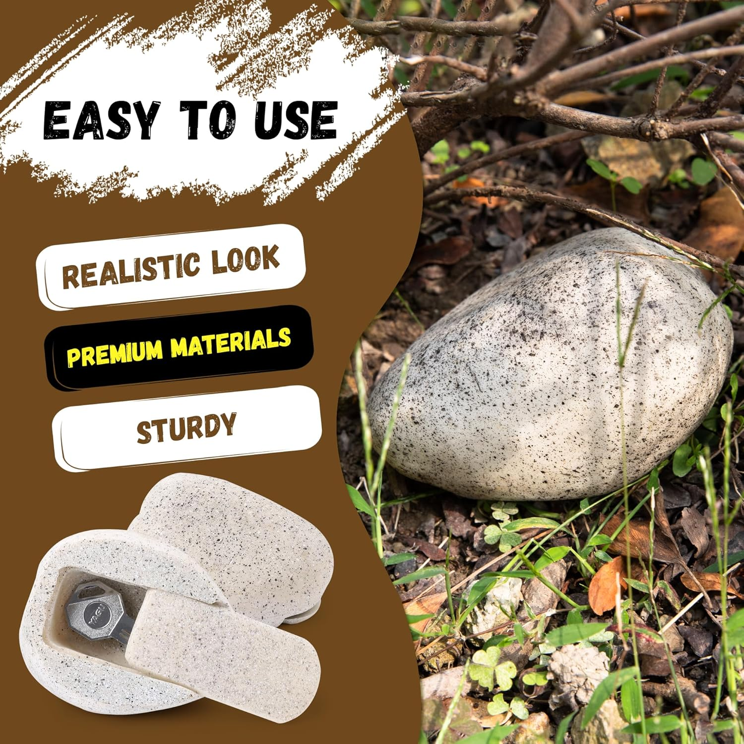 Bargifts Fake Rock Key Hider Safe for Outdoor Garden or Yard, Large Size Fake Stone Hidden Safe - Looks Stone- Hide a Key outside in Rock