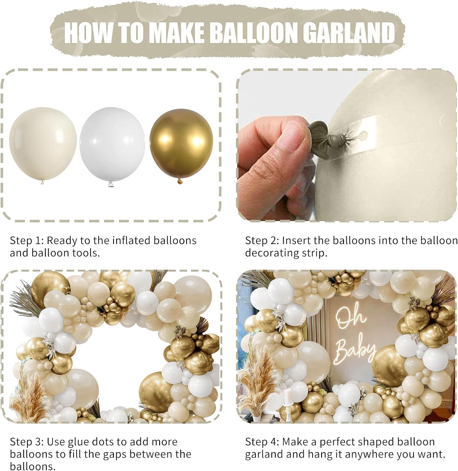 Sand White Gold Balloon Arch Kit, White Beige Chrome Gold Balloons Cream Balloons Metallic Gold Balloons for Boho Neutral Baby Shower Wedding Bridal Shower Birthday Decorations&hellip; image number 2