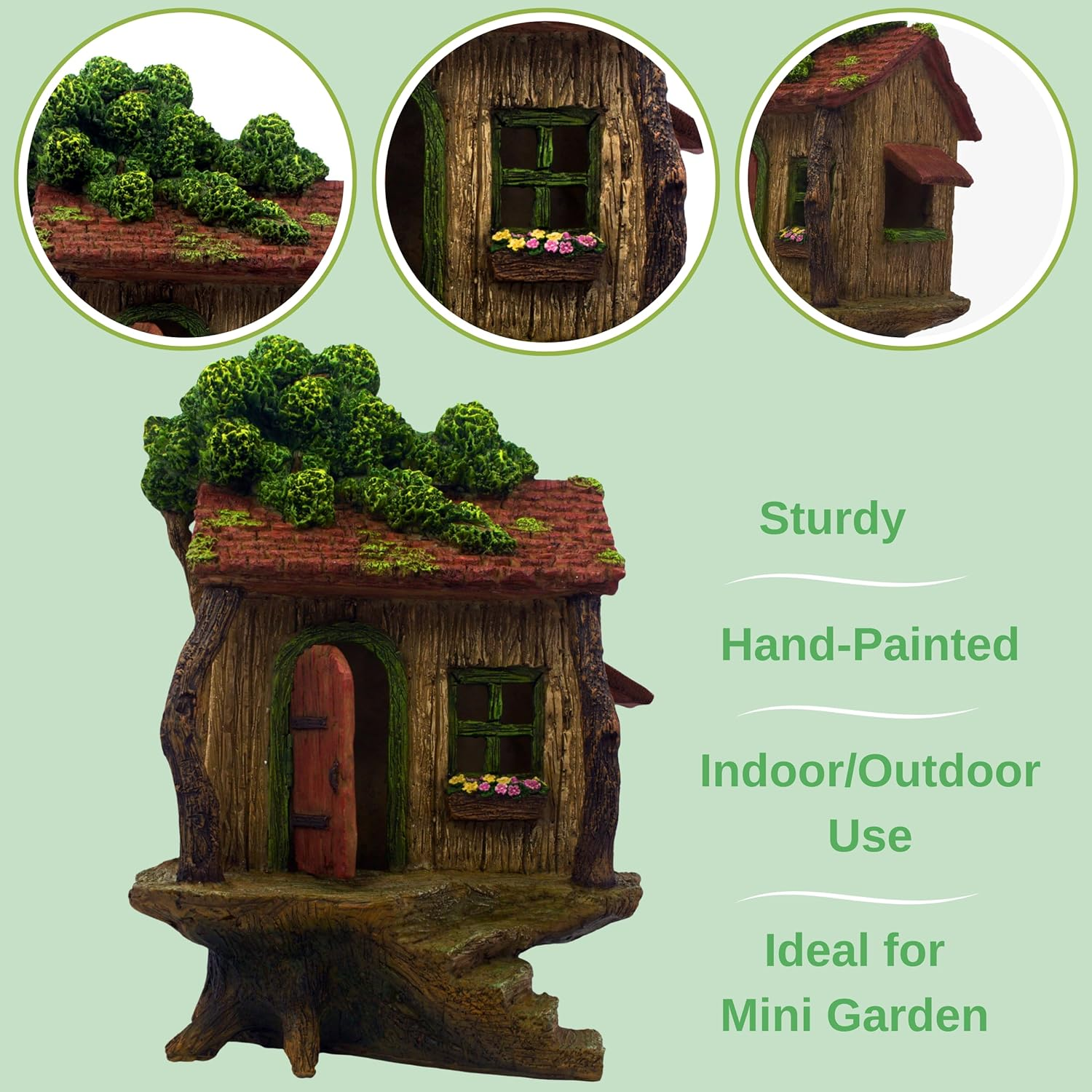 PRETMANNS Fairy Garden Fairy Houses &ndash; Fairy Garden Houses for Outdoor - Large Fairy Tree House with a Door That Opens &ndash; 9&rdquo; High - Fairy Garden Supplies for Miniature Garden Accessories