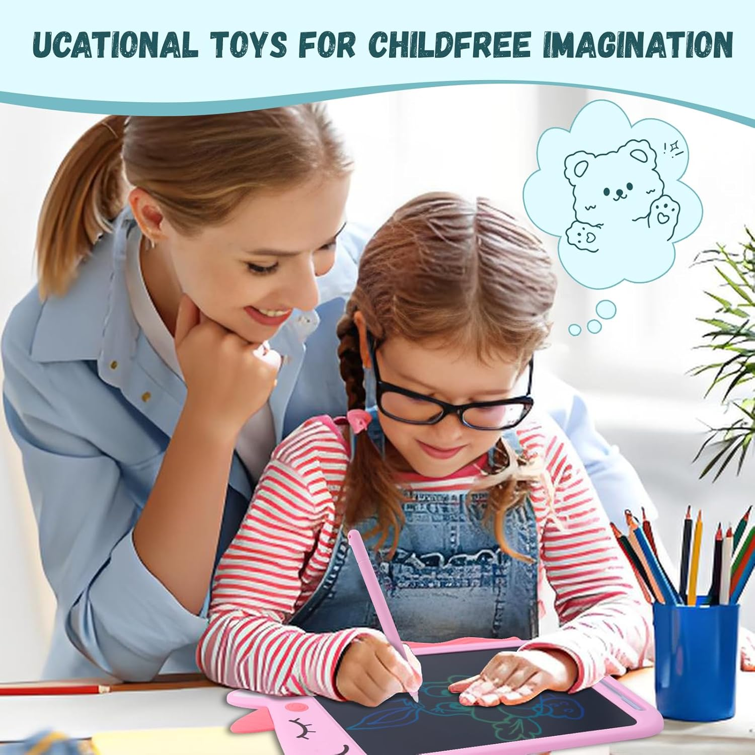 Pink Unicorn LCD Writing Tablet for Kids, Magical Doodle Drawing Pad for Girls and Boys, Erasable Writing Board for Preschool Toddlers & Kids Aged 3-12, Perfect Christmas & Birthday Creative Fun image number 1