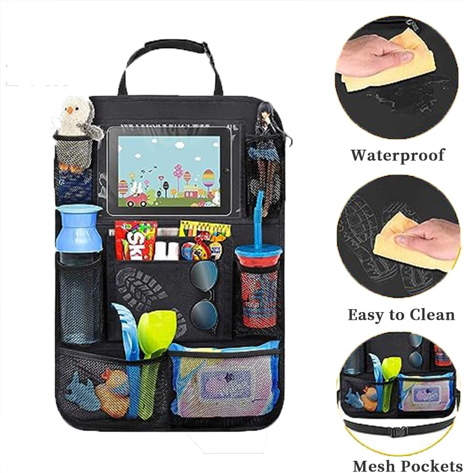 Backseat Car Organizer, 2 Pack Car Back Seat Protectors, Kick Mats for Kids with Touch Screen Tablet Holder, Multi Pockets for Toy Bottle Tissue Box Travel Accessories image number 3