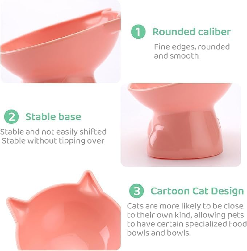 Raised Cat Bowl,4.5 Inch Height Elevated Cat Food Bowl,Tilted Pet Water Bowl anti Vomiting Feeding Bowls,Cute Shallow Cat Bowl (Pink) image number 2
