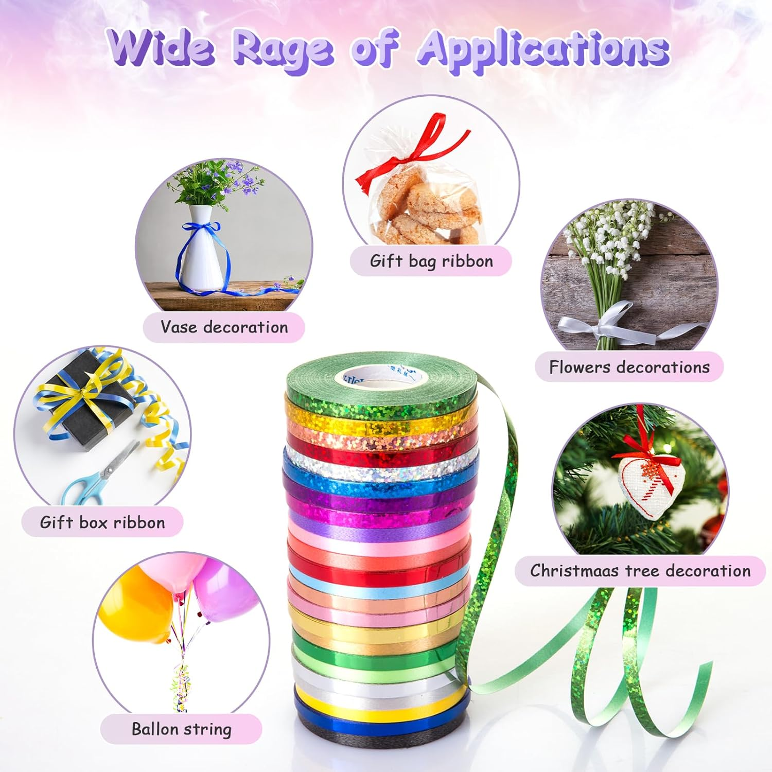 LEMESO 24 Rolls Curling Ribbon Assorted Colors Balloon String for Crafts Gift Wrapping,Party Decor, Florist Bows & Wedding Decoration(20M/Rolls) image number 1