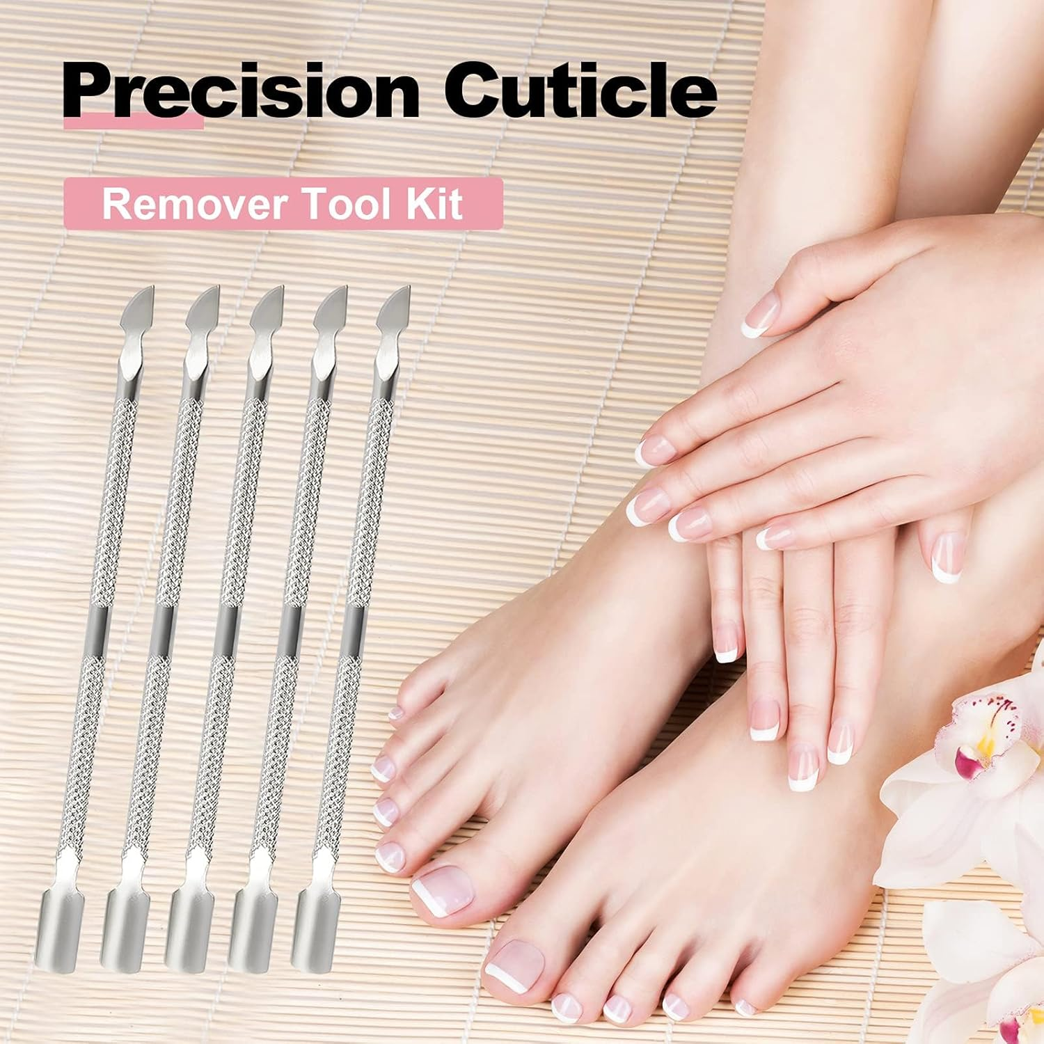 10 Pieces Stainless Steel Cuticle Pusher Cutter Professional Double Ended Metal Manicure Pedicure Tool Pusher for Fingernails, Toenails image number 3