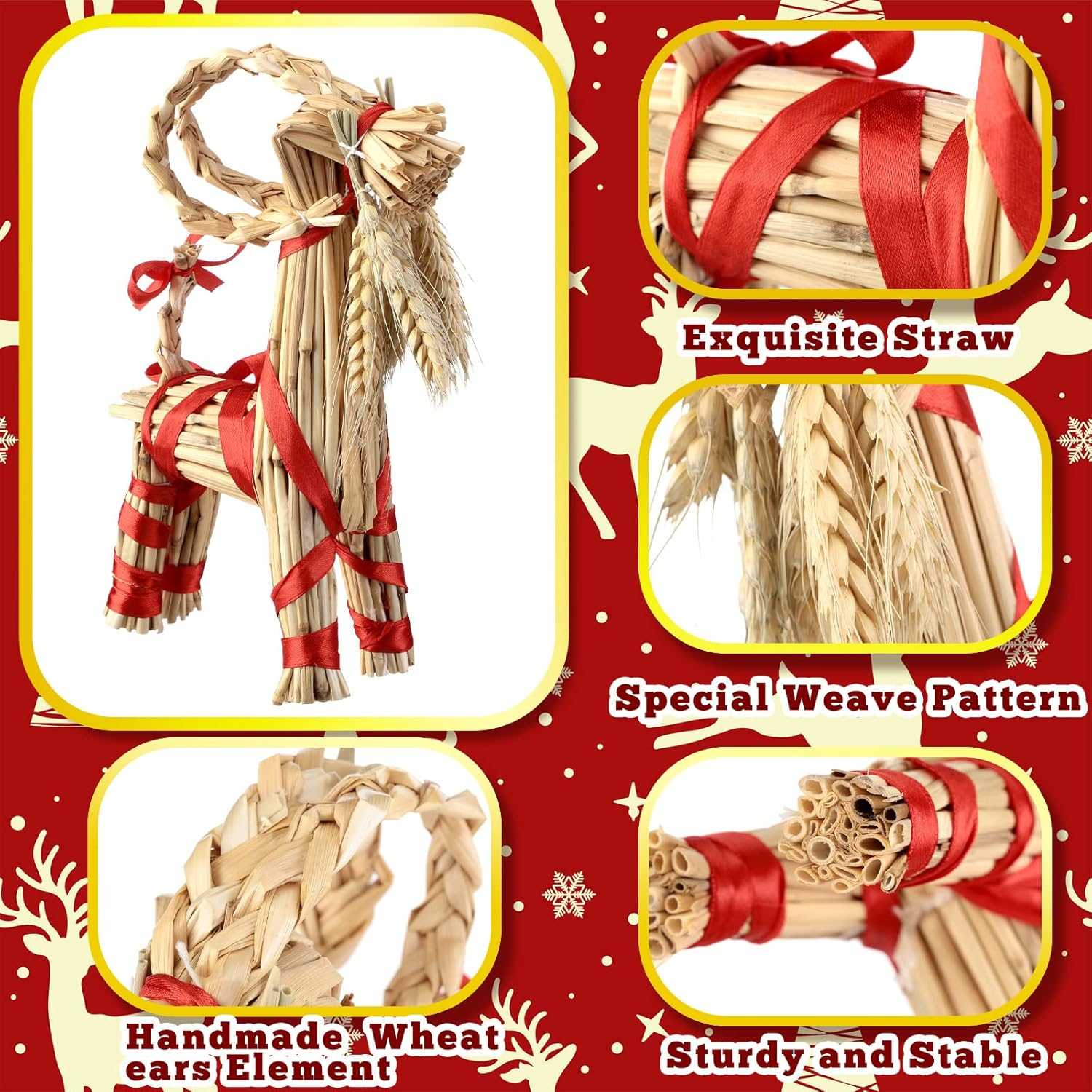 Gerrii Christmas Straw Goat Scandinavian Christmas Straw Ornaments Yule Goat Swedish Tradition Gift for Xmas Home Birthday Party Outdoor Interior Decoration Holiday(7.8 Inch) image number 6