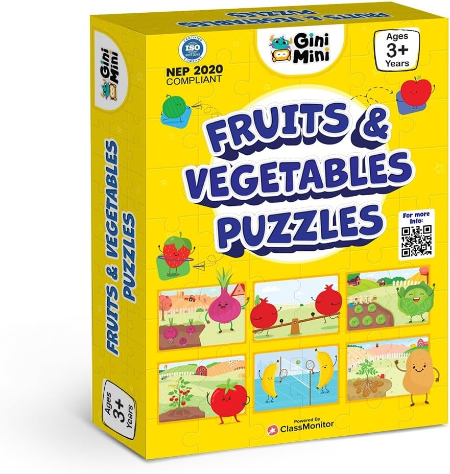 Fruits & Vegetables Jigsaw Puzzle for Kids - Set of 16 | 2 Piece Puzzle Toddler Educational Toy for Cognitive Development | Fine-Motor Skills | Age 3 & Above image number 1