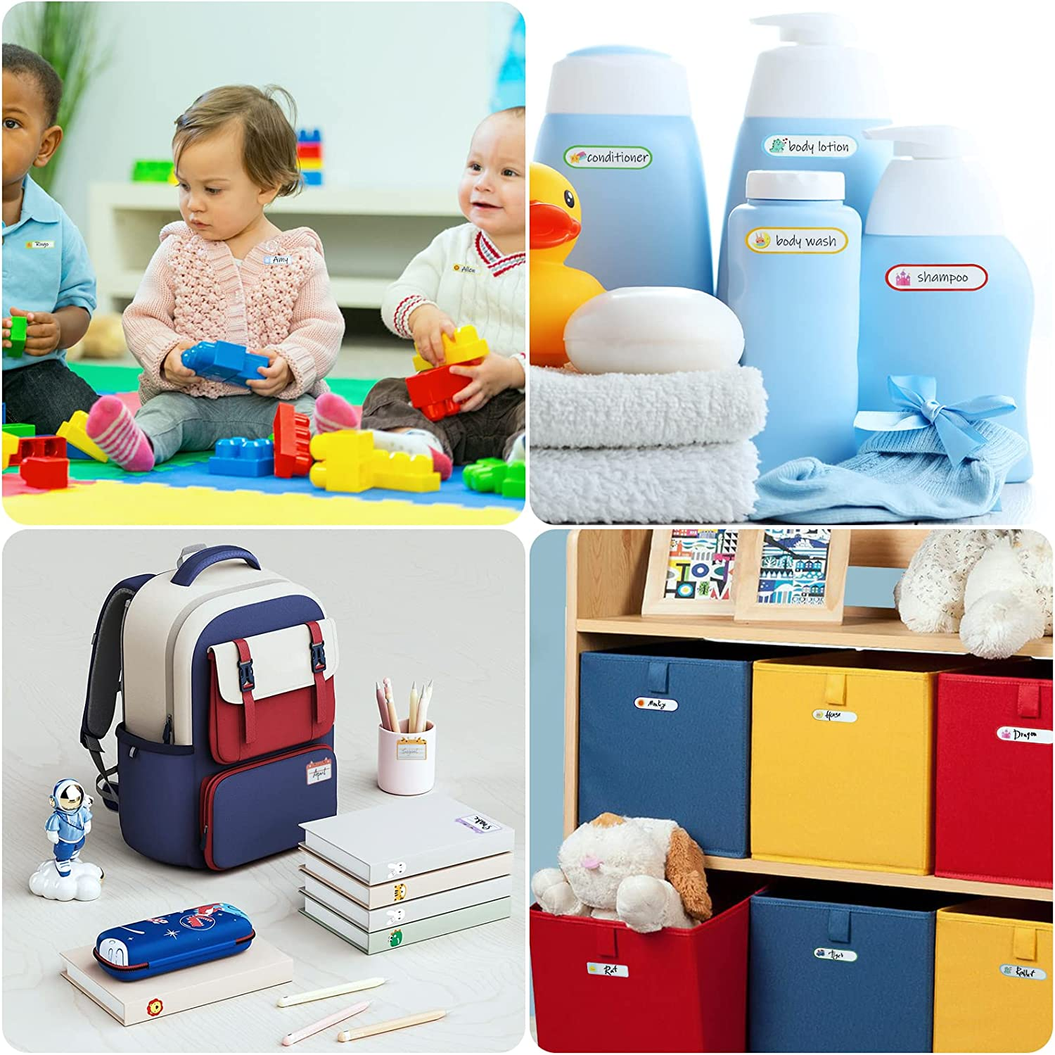 Geeric 168 Pcs Baby Bottle Labels for Daycare, Tinabless School Name Labels for Kids Self-Laminating Waterproof Write-On Name Labels Dishwasher Safe Stickers Kids Name Tags,Assorted Sizes & Colors image number 5