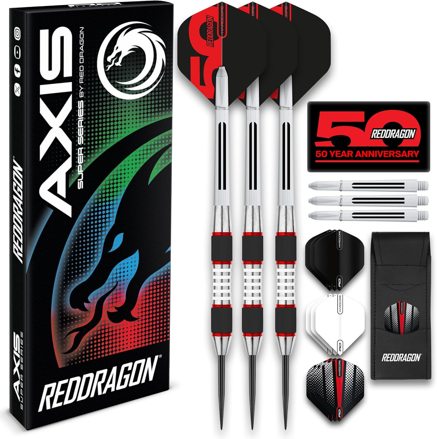 Red Dragon Axis: 24G - Tungsten Darts Set with Flights and Stems
