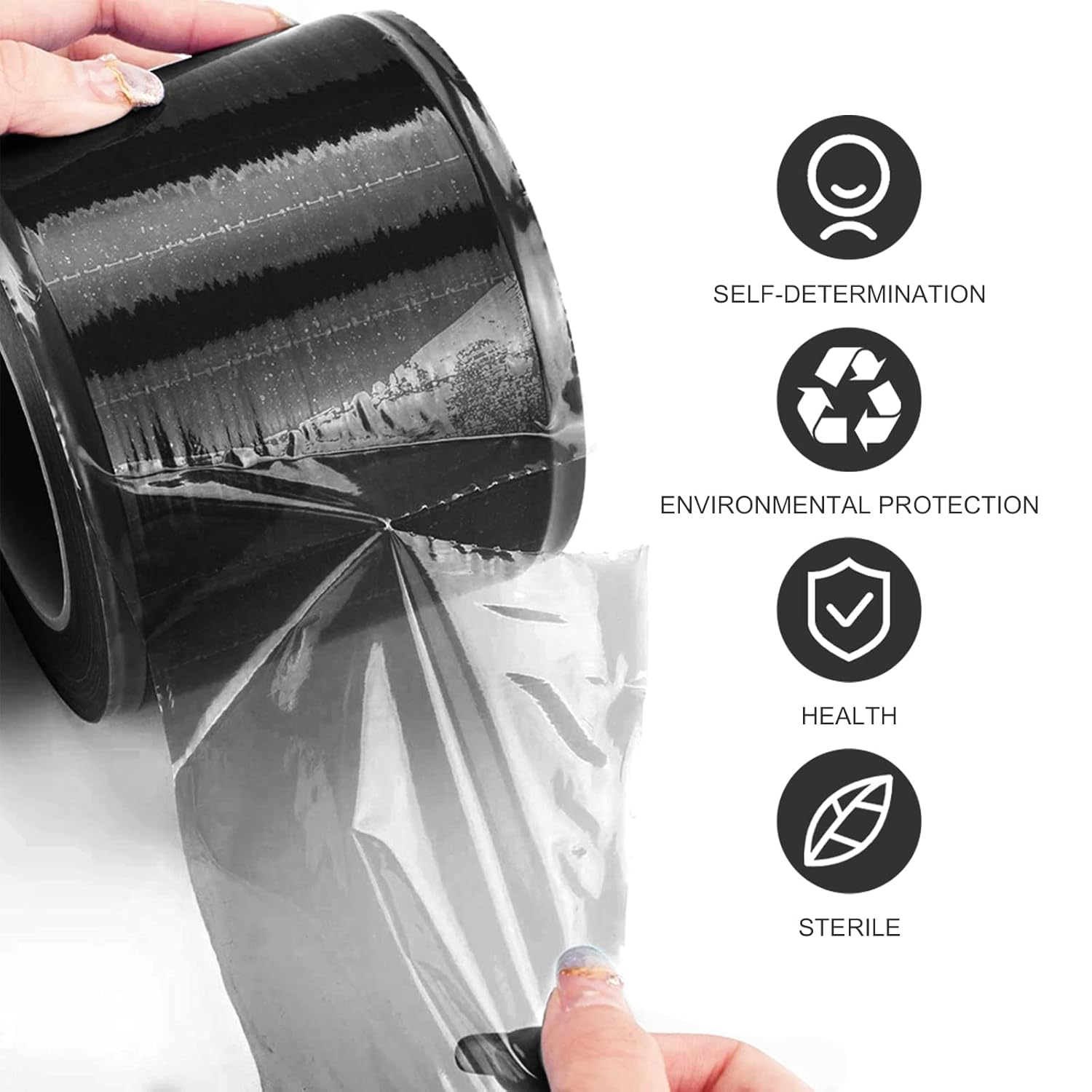 Barrier Film, Disposable Tattoo Barrier Film, Tattoo Cling Film, Barrier Tape, Waterproof Film, Sticky Wrap, Protective Film for Dental Materials, Tattoo Accessories, 1200 Sheets/Roll Film (Black) image number 1