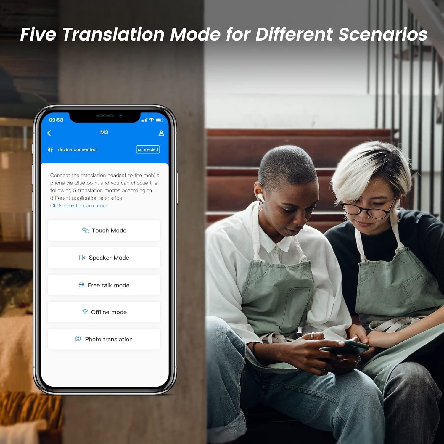 Wooask M3 Translator Earbuds for Voice Language Translation in 74 Languages and 70 Accents Quick Response with 97% High Accuracy Innovative Sliding Design Perfect for Travel, Business & Daily Use image number 2