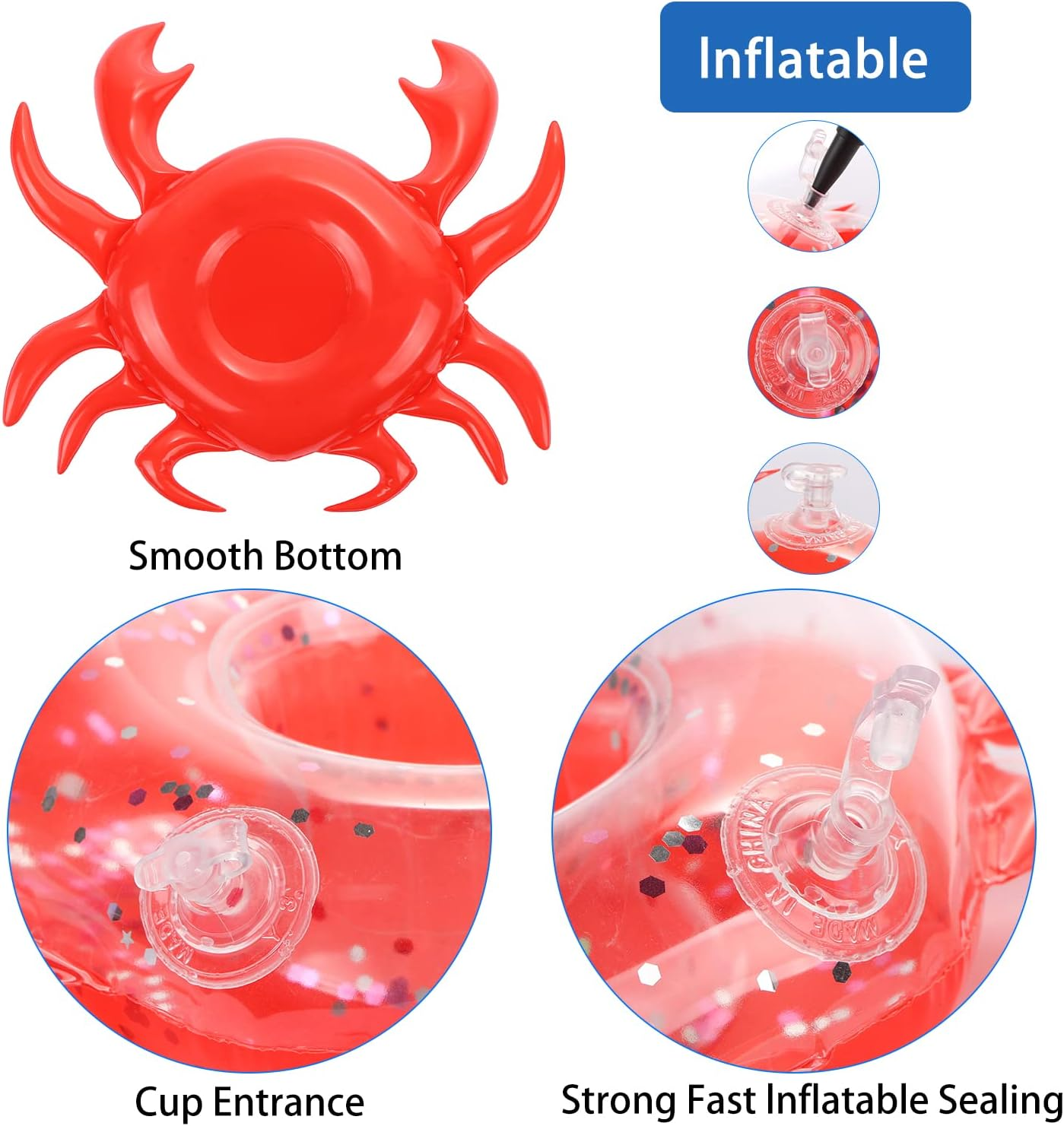 6 Pack Crab Inflatable Drink Holder, LIYDE Drink Floaties Floating Drink Holder for Swimming Pool Drink Holder for Pool Party Decorations Pool Accessories for Adults image number 4