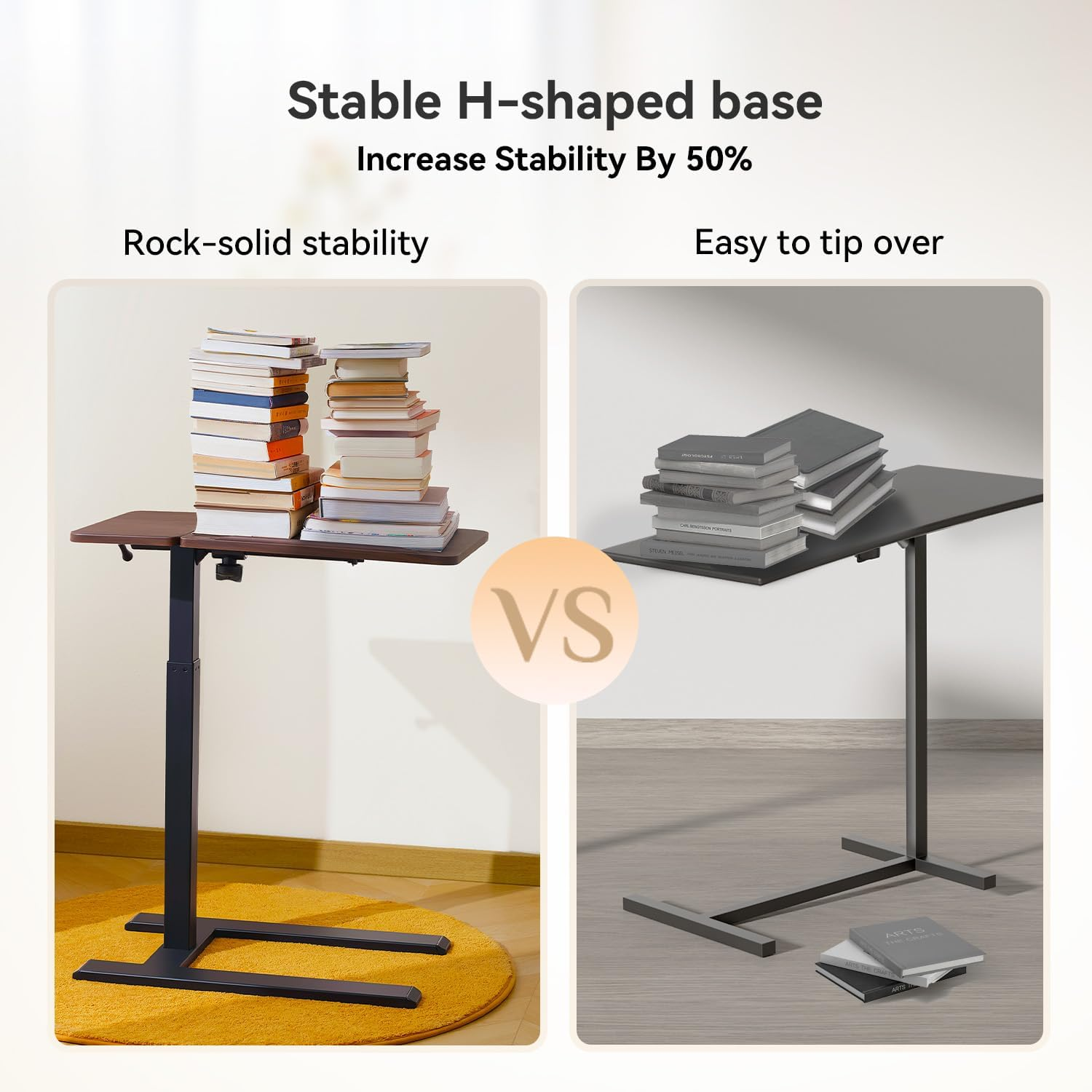 SIHOO D01 Adjustable Tilt Overbed Bedside Table with Wheels Small Spaces Sofa Bedroom Bedside Desk Pneumatic Mobile Standing Laptop Desk Game Desk with Movable Wheels (Walnut) image number 3