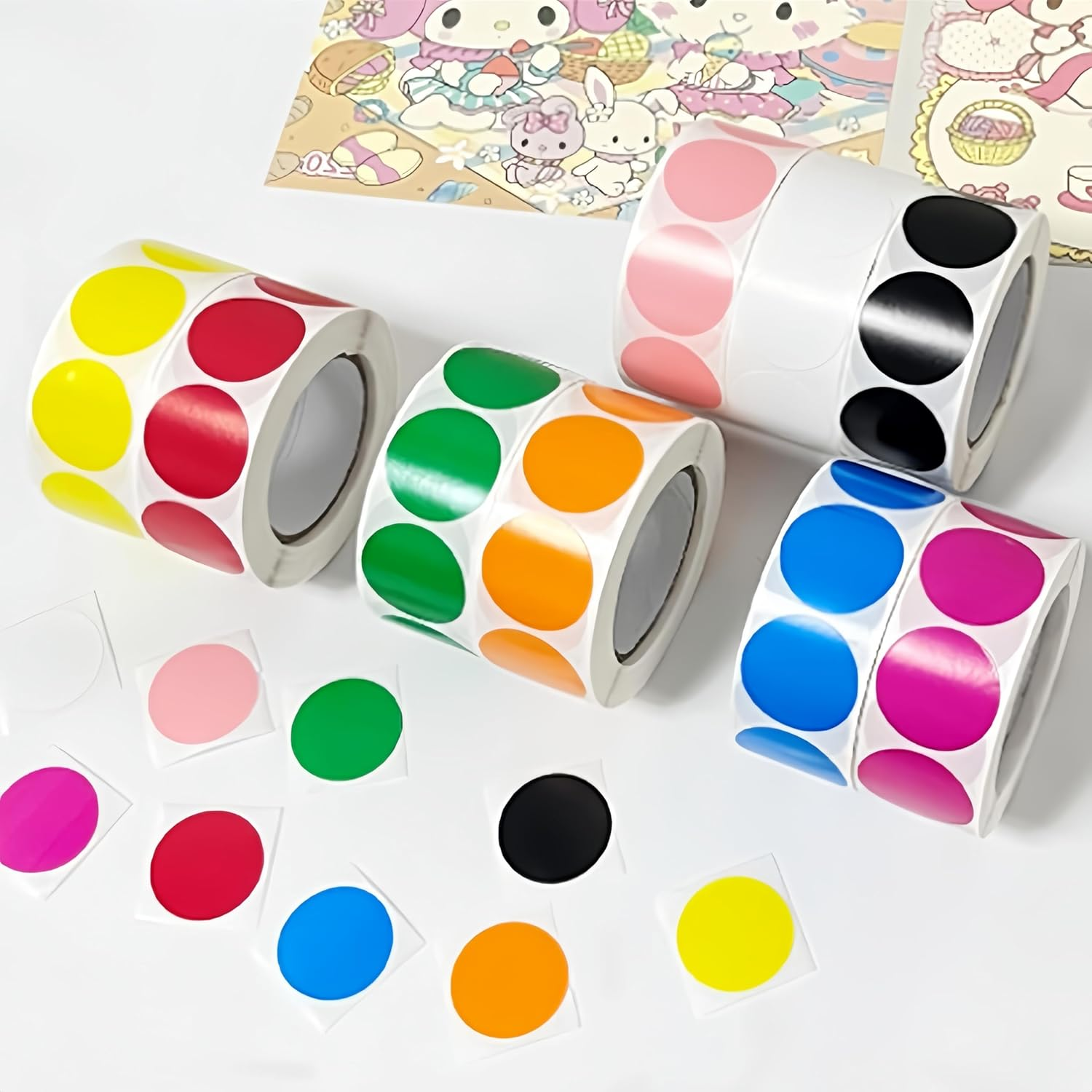 8 Rolls round Coding Circle Dots Stickers, 4000 Labels (500 Pieces/Roll), Multicolor, 2.5 Cm Diameter, Paper, LABEL image number 4