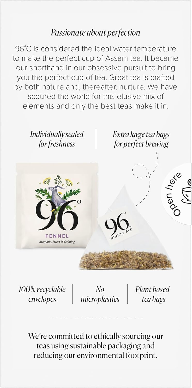 96&deg; Fennel Tea &ndash; Pack of 3 &times; 20 Pyramid Tea Bags (60 Bags), Aromatic, Sweet & Calming Herbal Tea, Caffeine-Free, Individually Wrapped Recyclable Envelopes, Plant-Based Tea Bags with No Microplastics image number 5