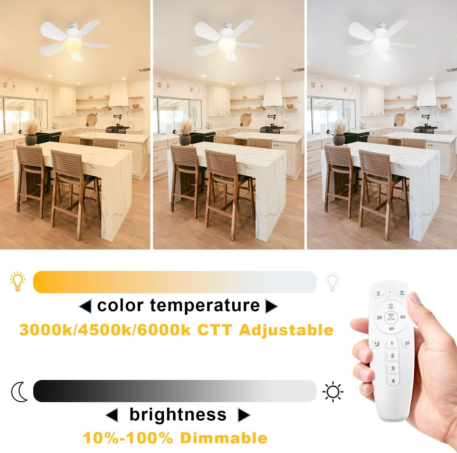 60CM Socket Fan Light with B22 Base Extension, Upgraded LED Light Socket Fan, Ceiling Fan with Lights and Remote for Bathroom, Kitchen, Bedroom, 2Pack image number 3
