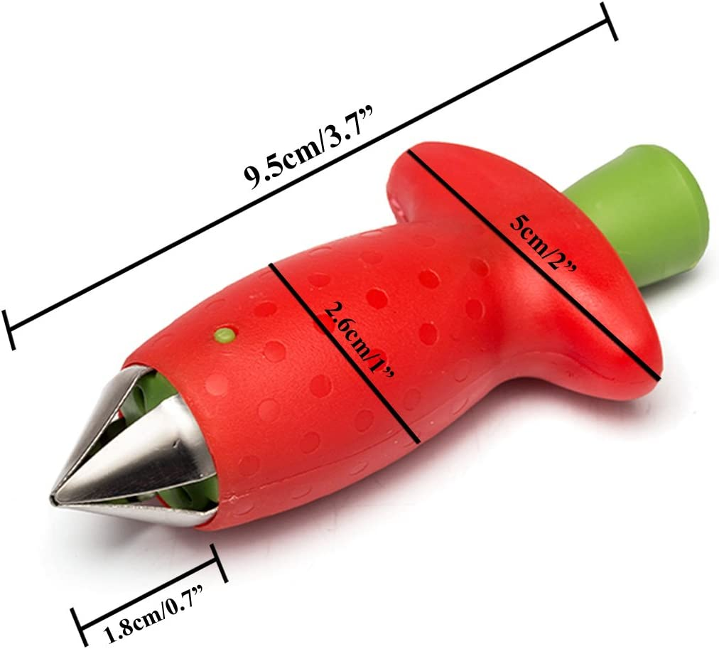 Coralpearl Strawberry Huller Stainless Steel, Tomato Top Stem Stalk Remover, Berry Core Pit Seed Extractor, Kitchen Aid Claw Corer Pitter Gadget, Fruit Prep Knife Cutter Helper Multi Tool Set Red (2)
