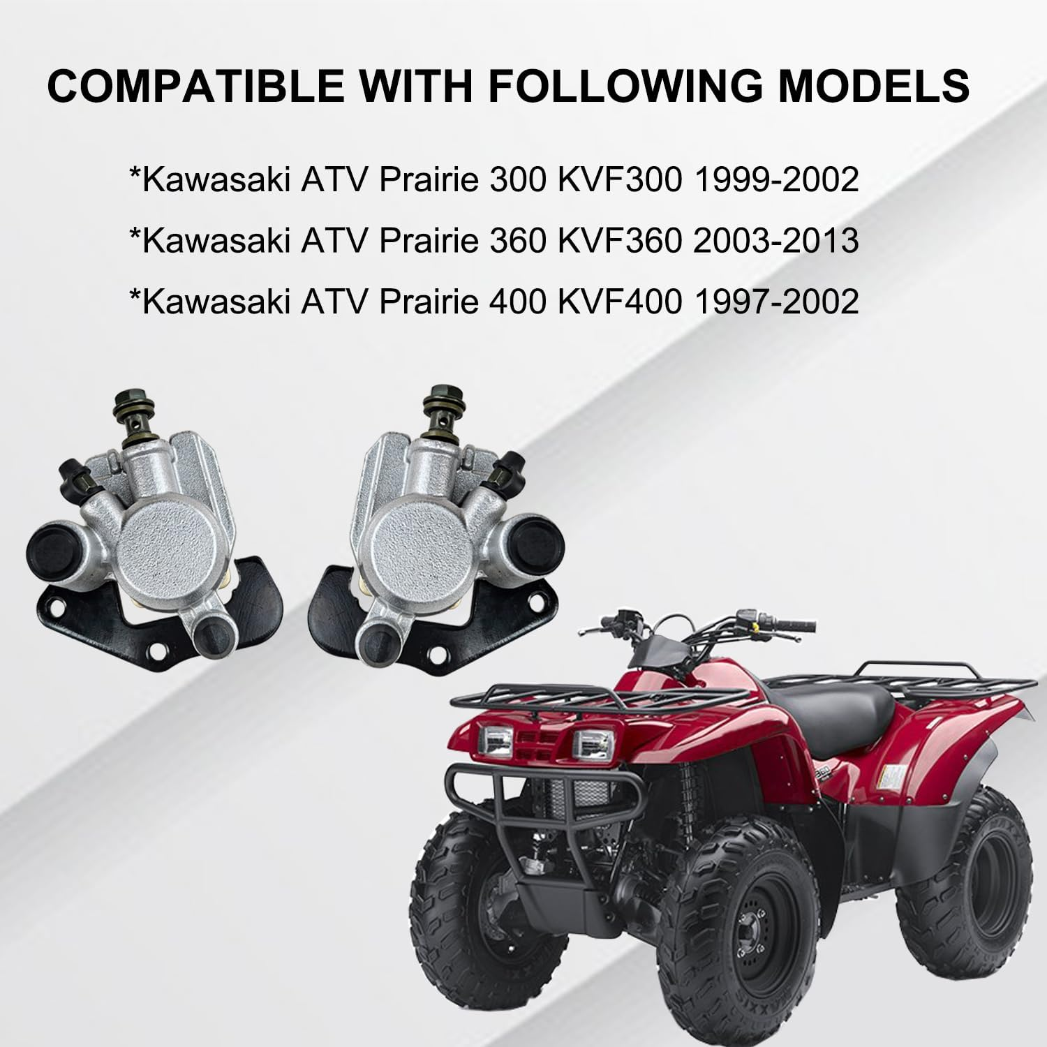 Front Left Right Brake Calipers Set with Pads Compatible with Kawasaki Prairie 300 KVF300 Prairie 360 KVF360 Prairie 400 KVF400 Repl.# 43080-5135 43080-5136 43041-1816 43041-1817 43080-5124 image number 4