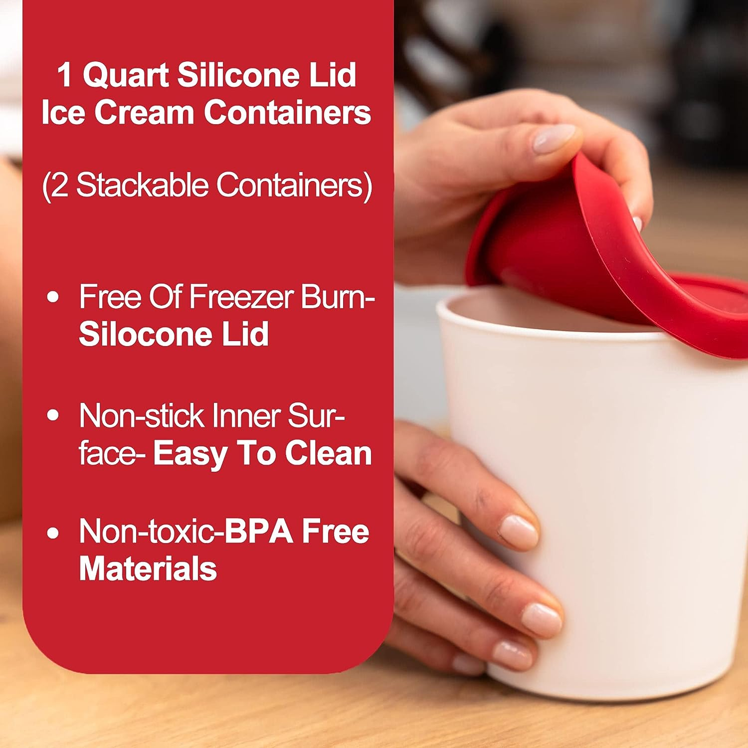 Cream Containers for Homemade Ice Cream (2 Pcs) - Reusable Ice Cream Storage Containers for Freezer - Leak-Free Ice Cream Containers with Silicone Lids (Green) - 1 L per Ice Cream Container