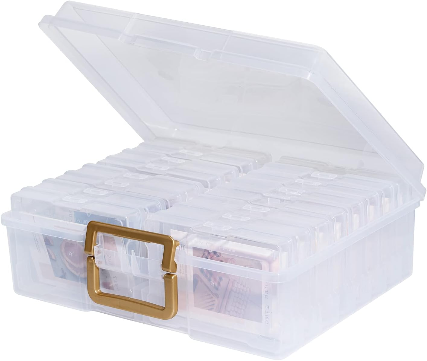 Novelinks Transparent 4" X 6" Photo Storage Boxes - 16 Inner Photo Organizer Cases Photo Keeper Picture Storage Containers Box for Photos (Cool-Colored)