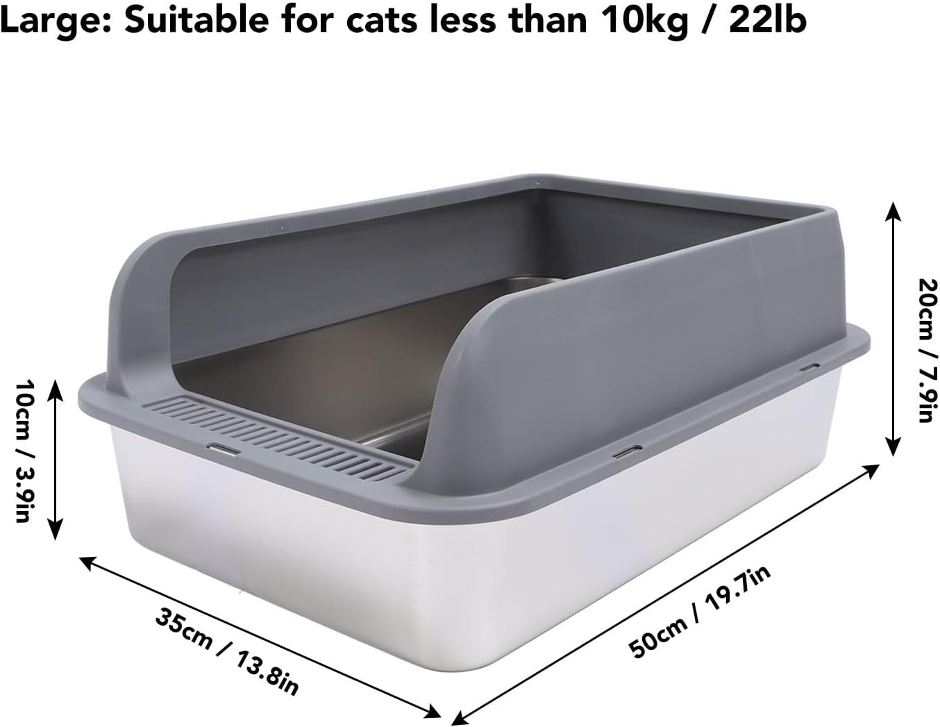 Stainless Steel Cat Litter Box, Semi Enclosed High Sided Large Kitty Litter Box anti Urine Leakage Easy Cleaning Non Sticky Covered Litter Box with Lids and Scoop for Big (Large) image number 2