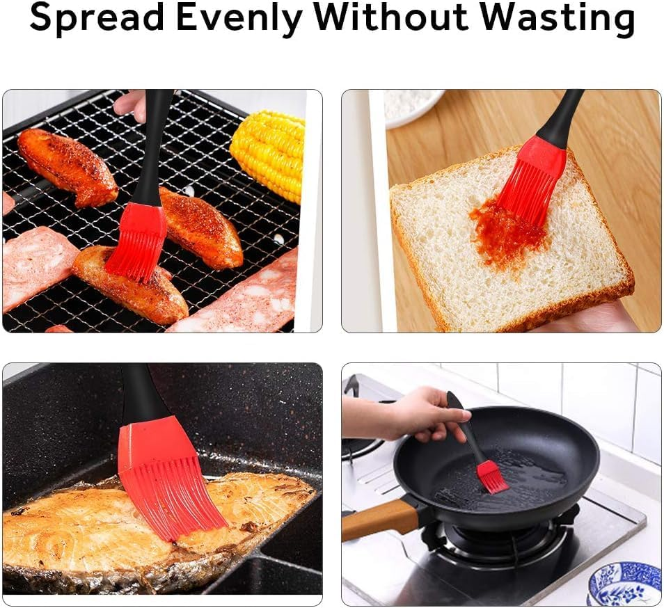 2PCS Basting Brush Silicone Pastry BBQ Brushes Grill Oil Brush Removable Soft Heatproof Durable Perfect for Grilling Marinating Meat Steaks Cakes Honey Spring Rolls Red Black 8 X 1.5 Inch image number 4