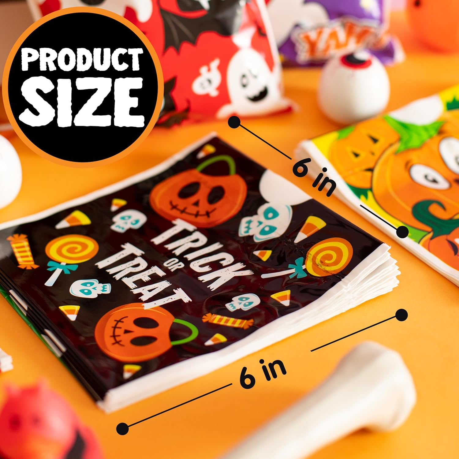 JOYIN 96 Pcs Halloween Drawstring Treat Bags for Trick-Or-Treating, 6"X6" Halloween Goodie Candy Bags, Classroom Party Favor Supplies