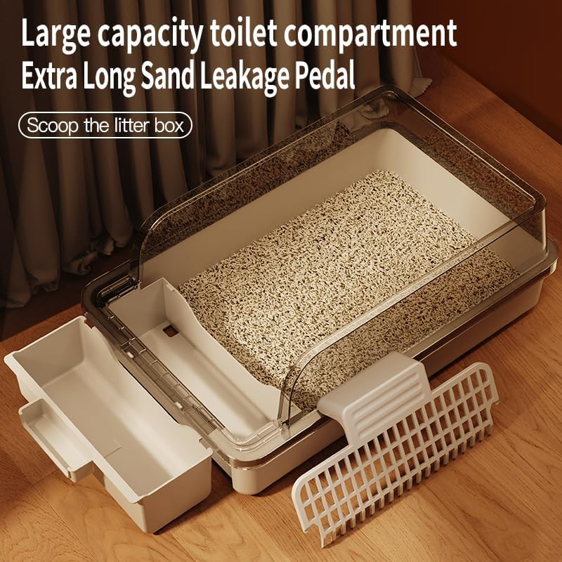 Oakee Open Cat Litter Box Extra Large Cat Litter Tray &ndash; Semi-Enclosed, Easy to Clean, Removable Modern Design, Pedal as Scoop, Stylish & Space-Saving PP for Indoor Cats (Black) image number 2
