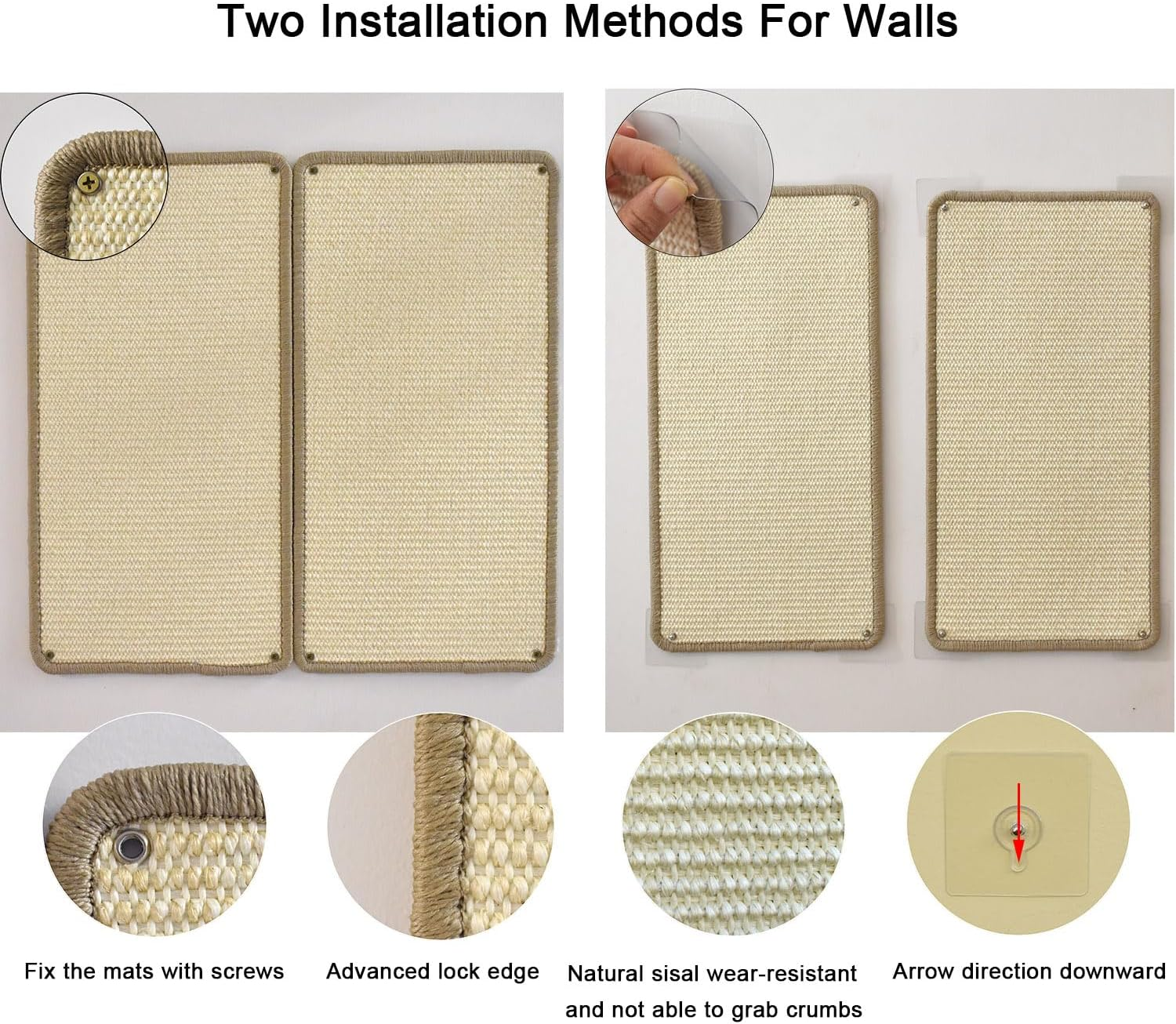 2 Pcs[56X28Cm] Cat Scratcher Mats Wall Mounted,Sisal Cat Scratching Pad,Cat Scratch Mat Rug,Anti-Slip on the Floor image number 3