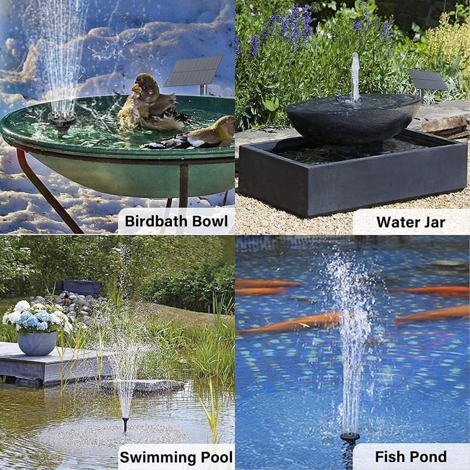 1.5W Solar Fountain Pump for Water Feature Outdoor DIY Solar Bird Bath Fountain with Multiple Nozzles, Solar Powered Water Fountain for Garden, Ponds, Fish Tank and Aquarium image number 5