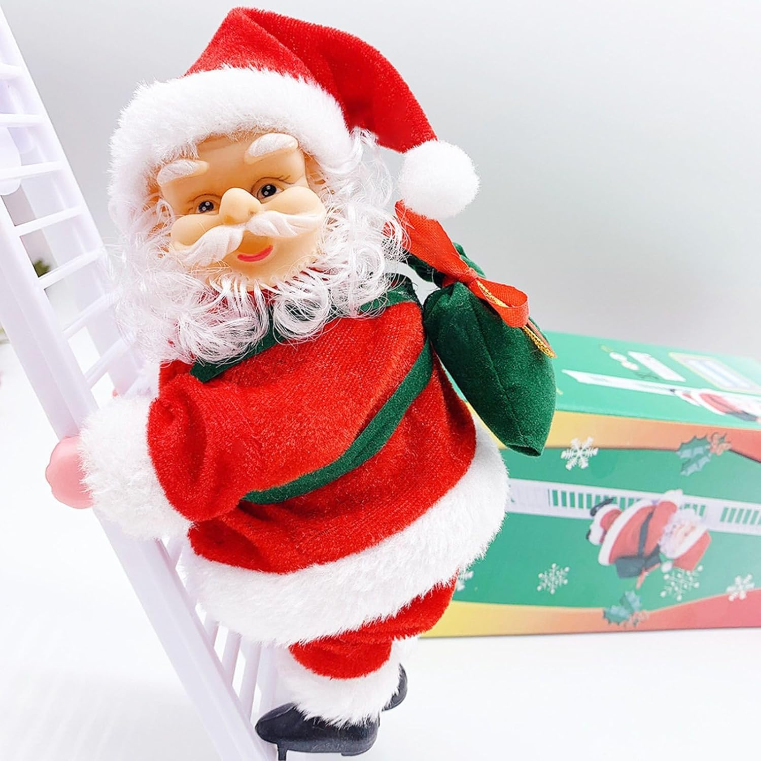 Electric Santa Climbing Ladder to Tree, Climbing up and down Santa Claus on Ladder with Music and Bag of Presents Tree Holiday Party Home Door Wall Decoration Xmas Ornament image number 1