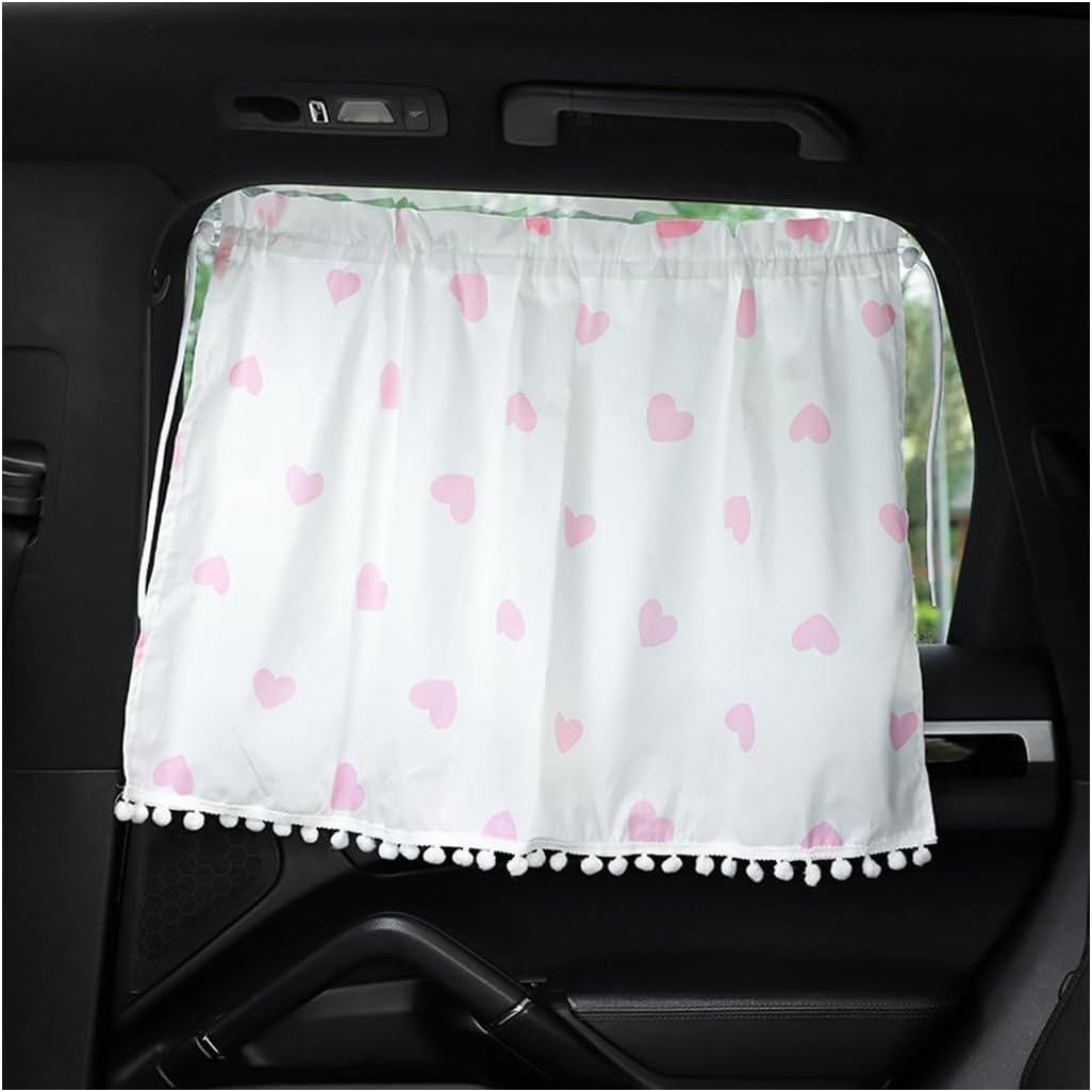 Car Side Window Shade, 19"&times;27" Auto Window Curtain with Sun Protection, Car Window Sun Shade Cover Block Damage from Direct Bright Sunlight and Heat, Car Accessories (Pink Hearts)
