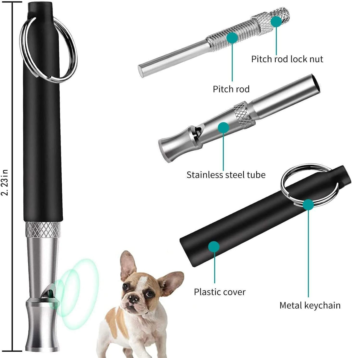Dog Whistle, 2 Pack Adjustable Ultrasonic Dog Whistle to Stop Barking Neighbors Dog, Recall Training, Professional Ultrasonic Silent Dog Whistle Training to Stop Barking Control Devices (Black) image number 2