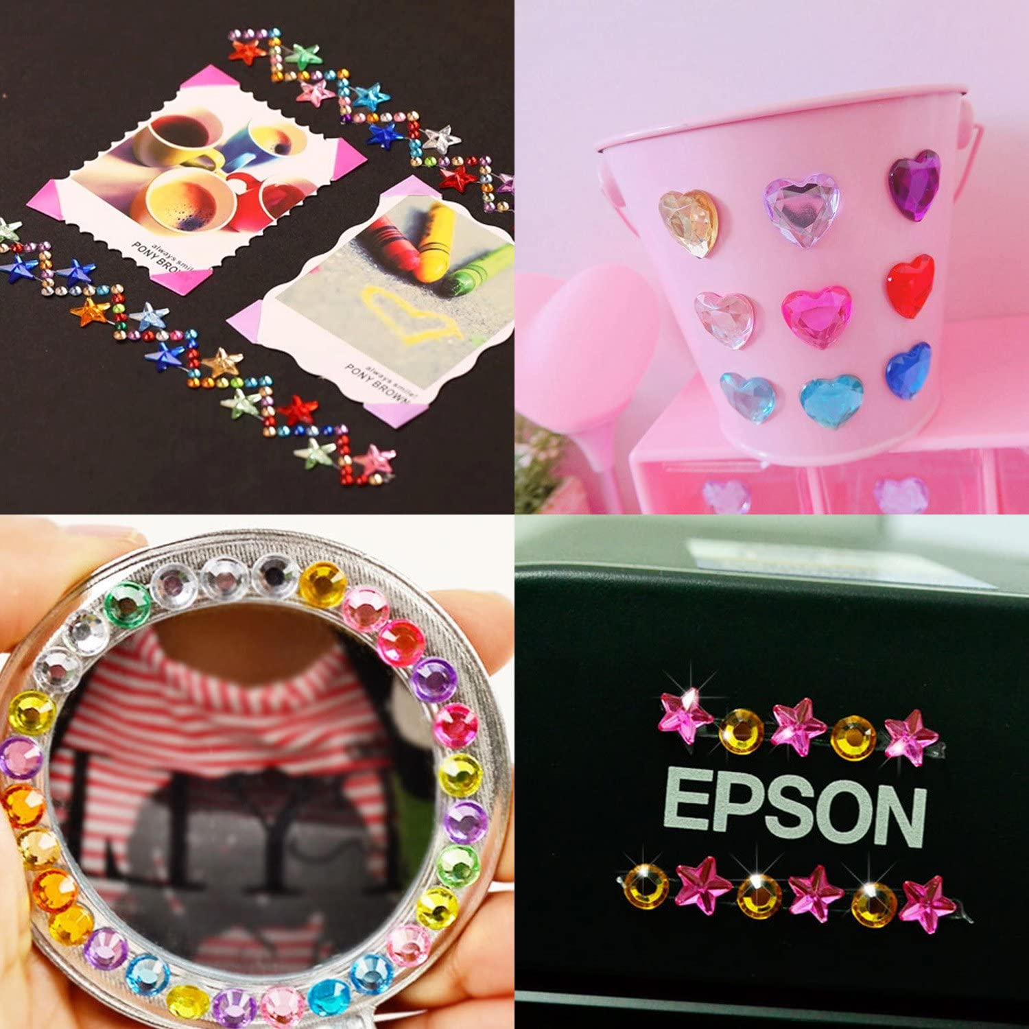 JPSOR 900 Pcs Gems Acrylic Flatback Rhinestones Gemstone Embellishments, 9 Shapes, 6-13Mm, with Tweezers and Bag image number 1