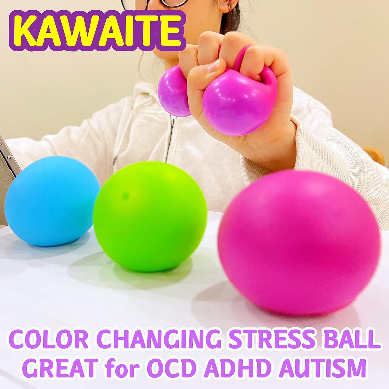 Squishy Dough Ball Sensory Fidget Toy (1 Pack) Stretchy Stress Balls for Boys and Girls, Cute and Soft Color Changing Squeeze Ball, Squishy Ball, Ideal for Teens Anxiety, Autism, ADHD (Purple) image number 2